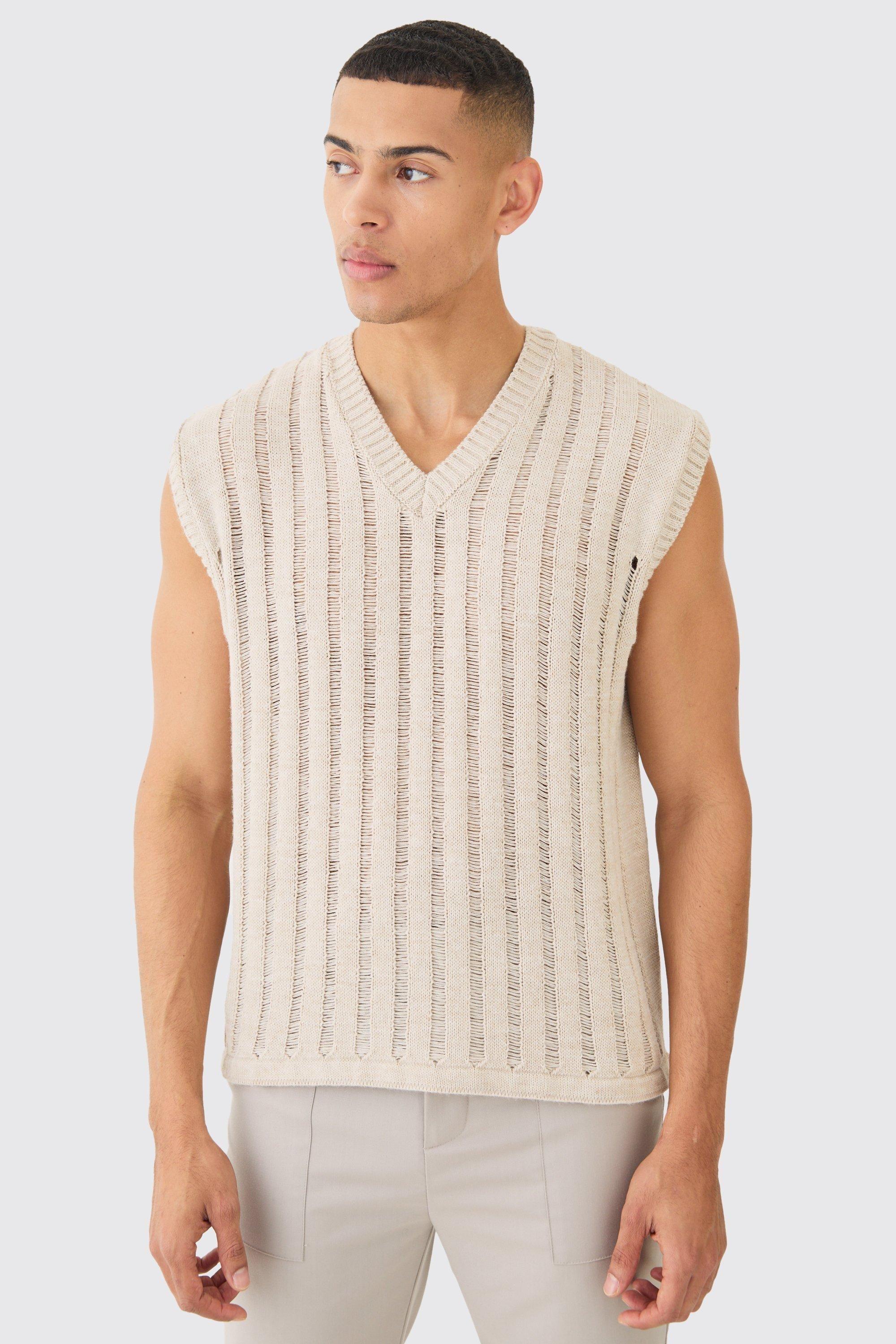 Open Stitch Vest In Stone by BOOHOOMAN