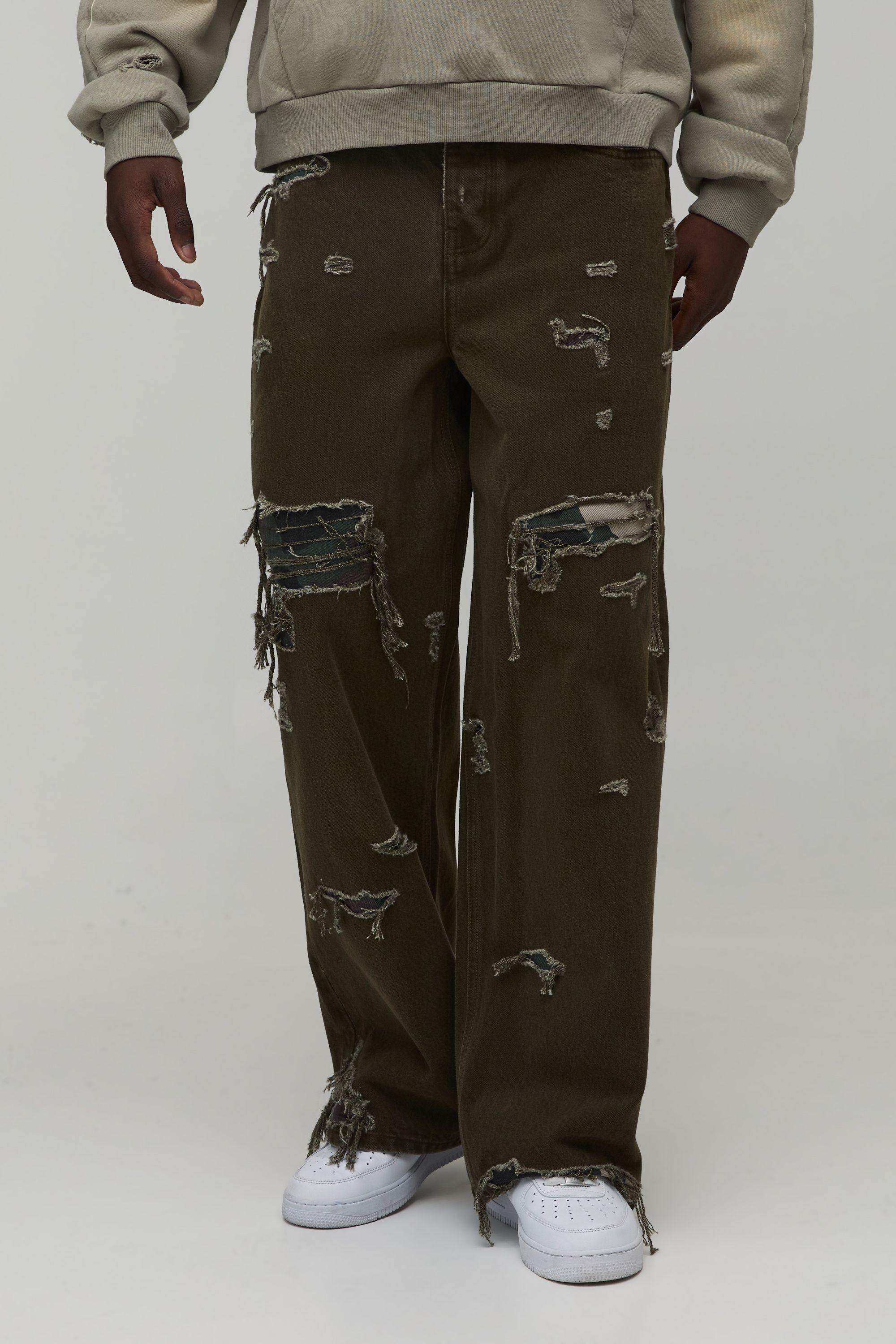 Overdye Camo Rip & Repair Baggy Fit Jeans by BOOHOOMAN