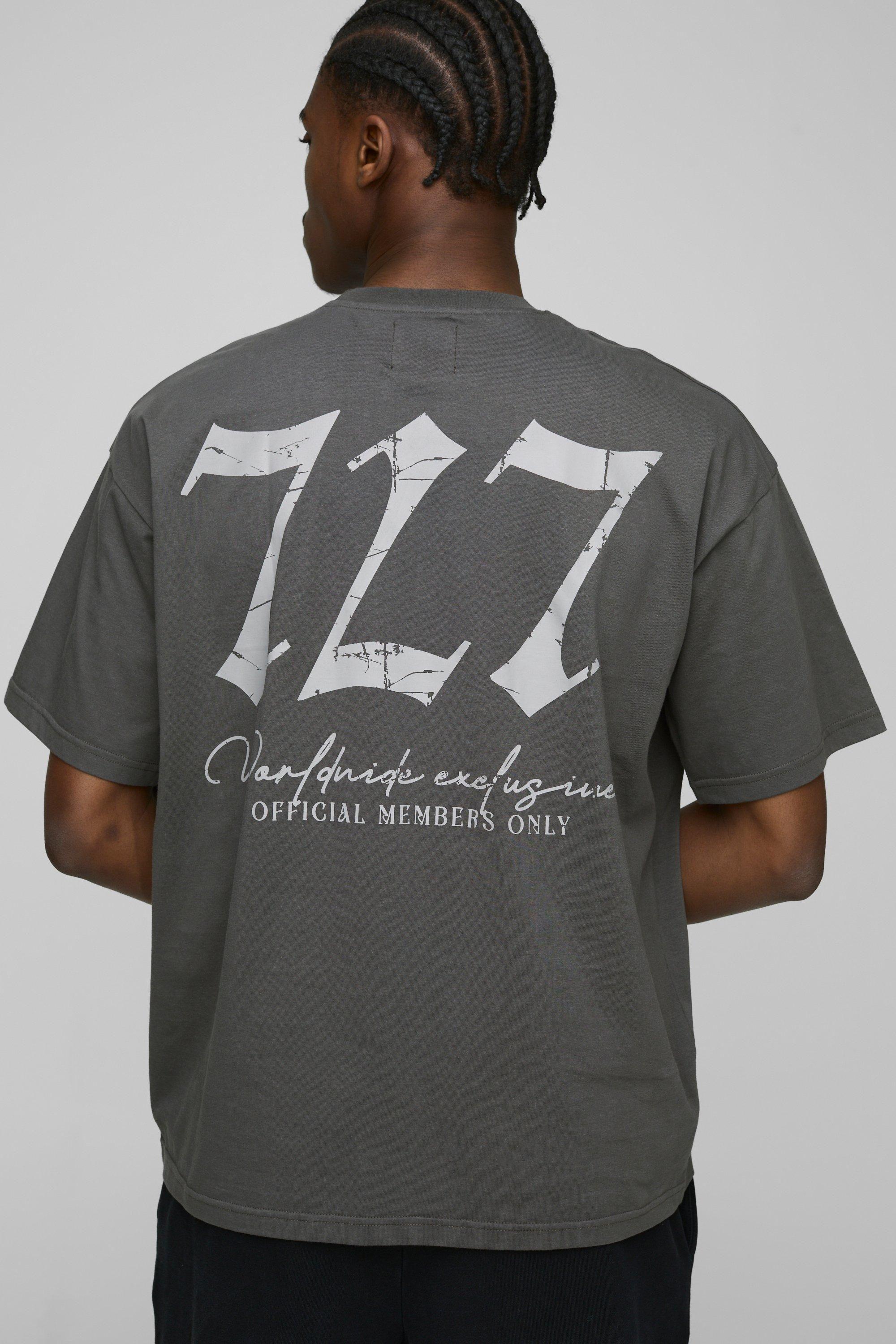 Oversized 777 Crackle Print Tonal Graphic T-Shirt by BOOHOOMAN