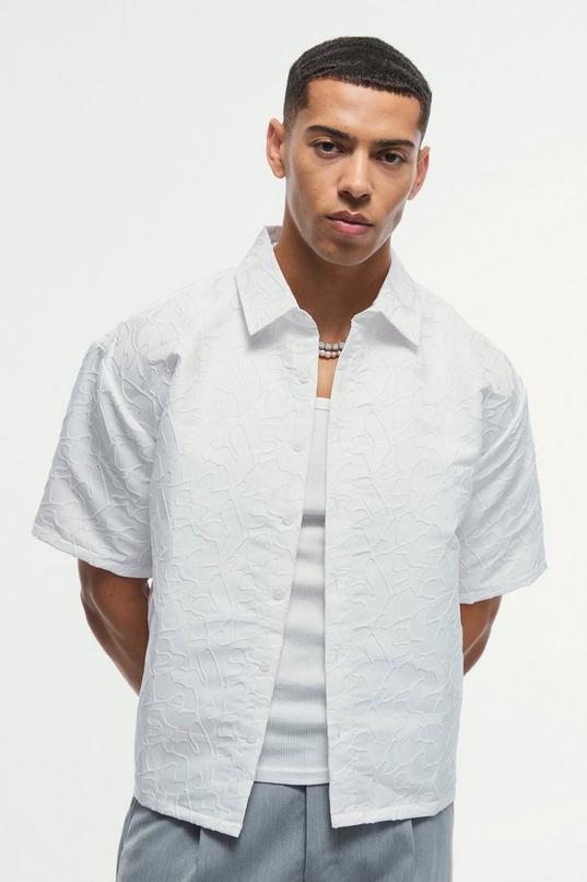 Oversized Abstract Jacquard Boxy Shirt by BOOHOOMAN