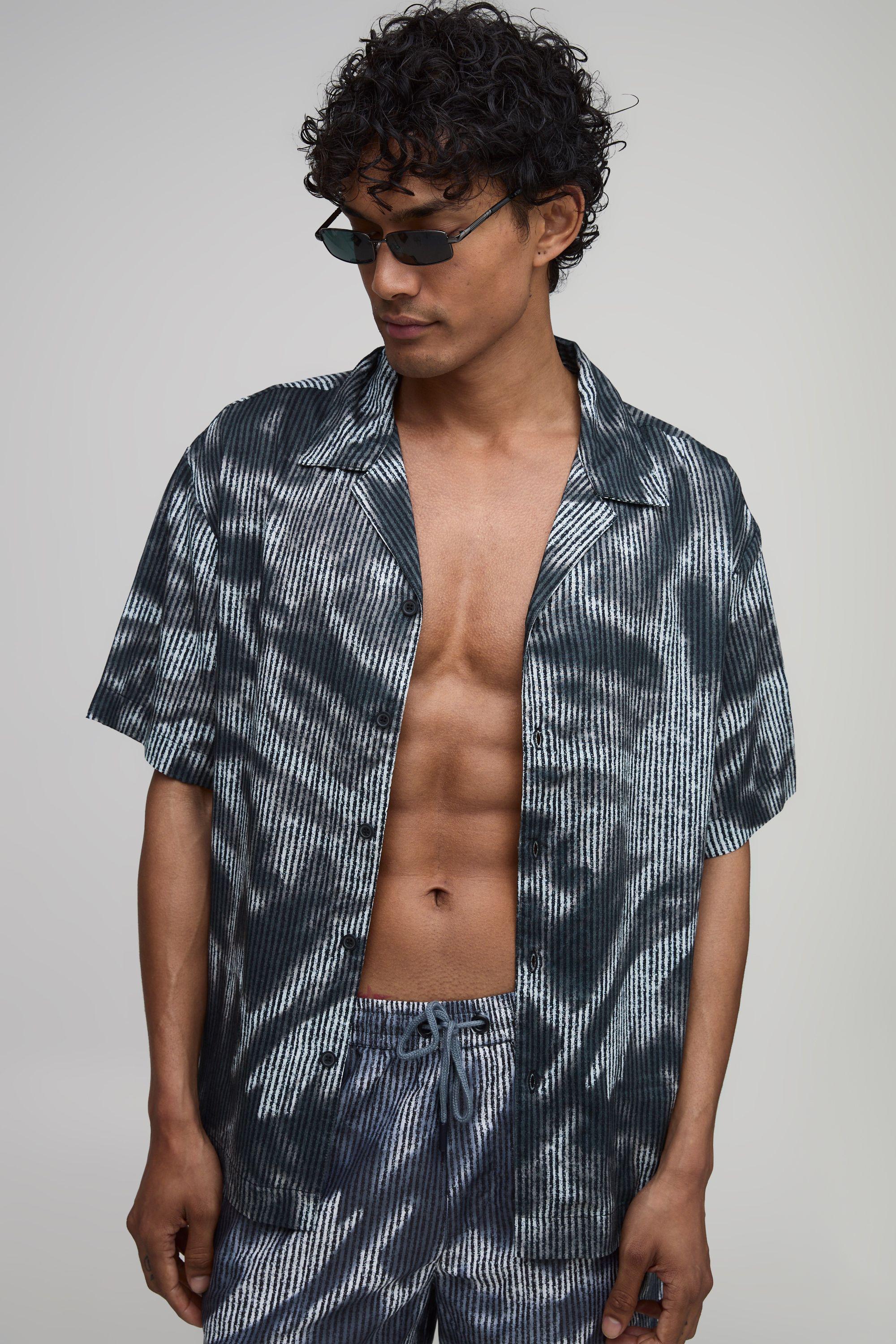 Oversized Abstract Print Revere Shirt by BOOHOOMAN