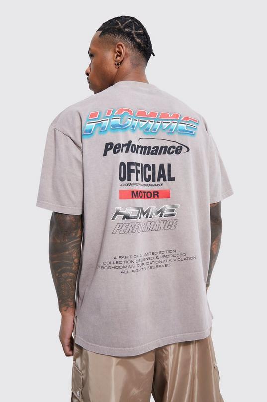 Oversized Acid Wash Motor Sport T-shirt by BOOHOOMAN