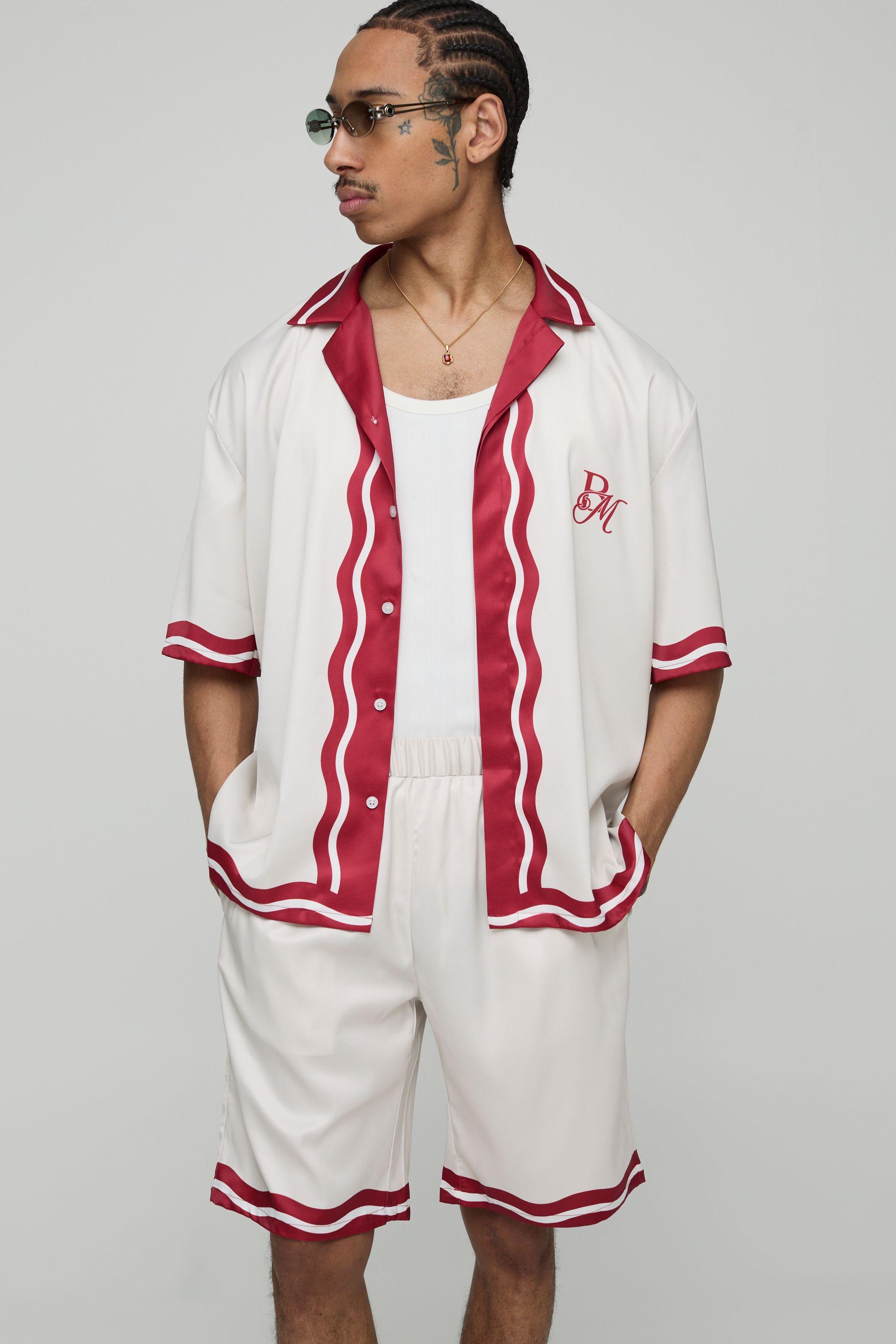 Oversized Amalfi Print Satin Shirt and Short Set by BOOHOOMAN