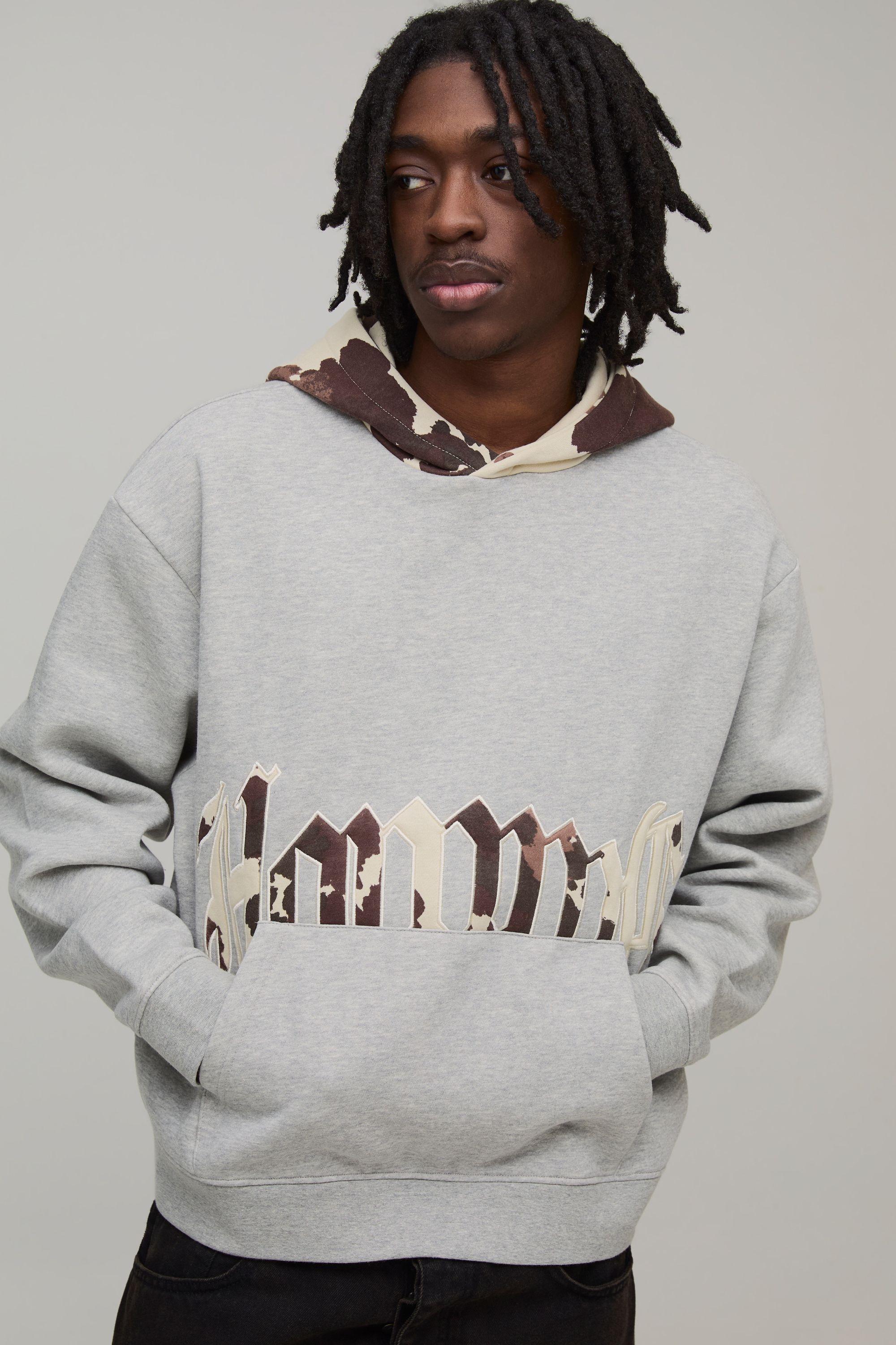 Oversized Applique Cow Print Hoodie by BOOHOOMAN