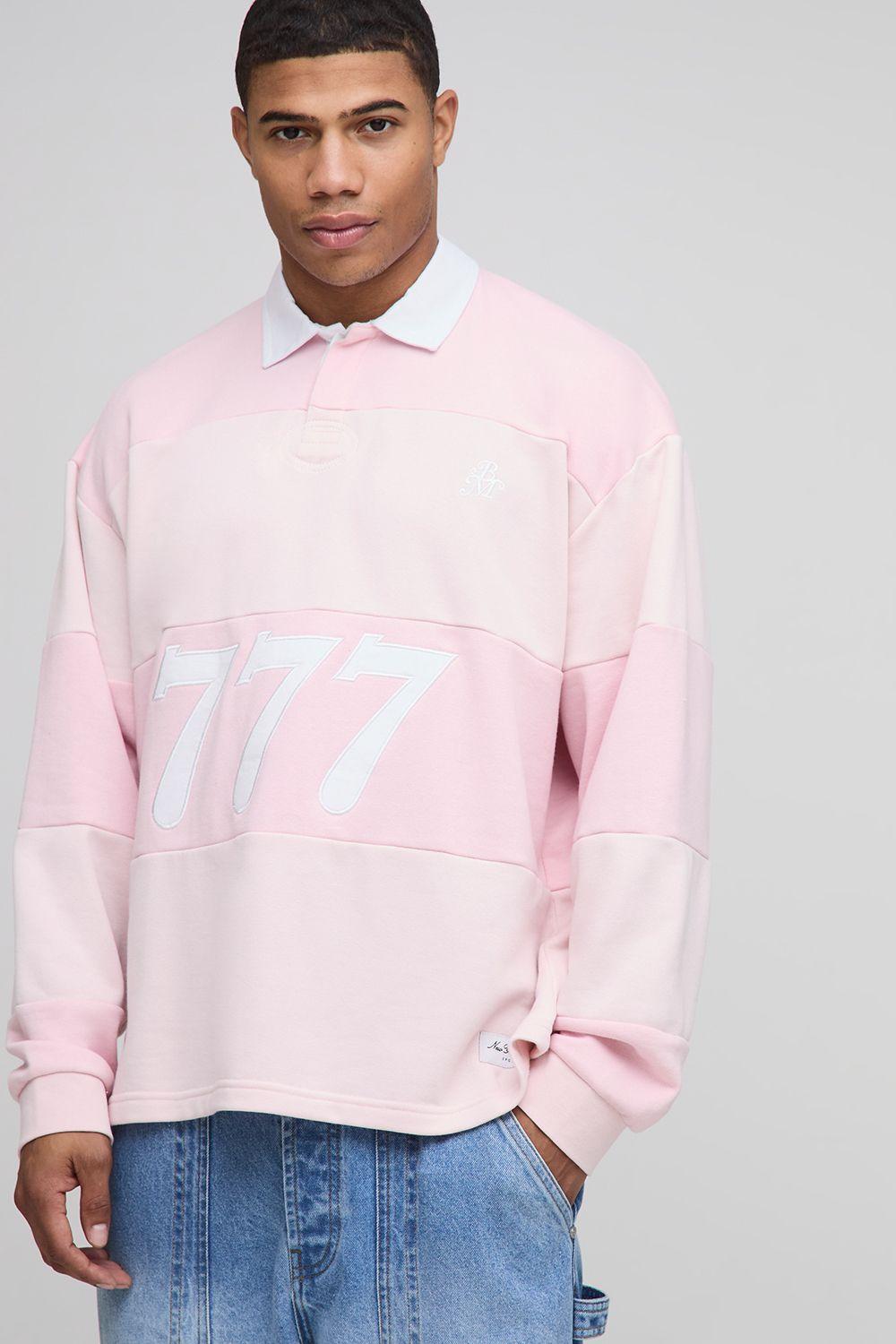 Oversized Applique Stripe Rugby Polo by BOOHOOMAN