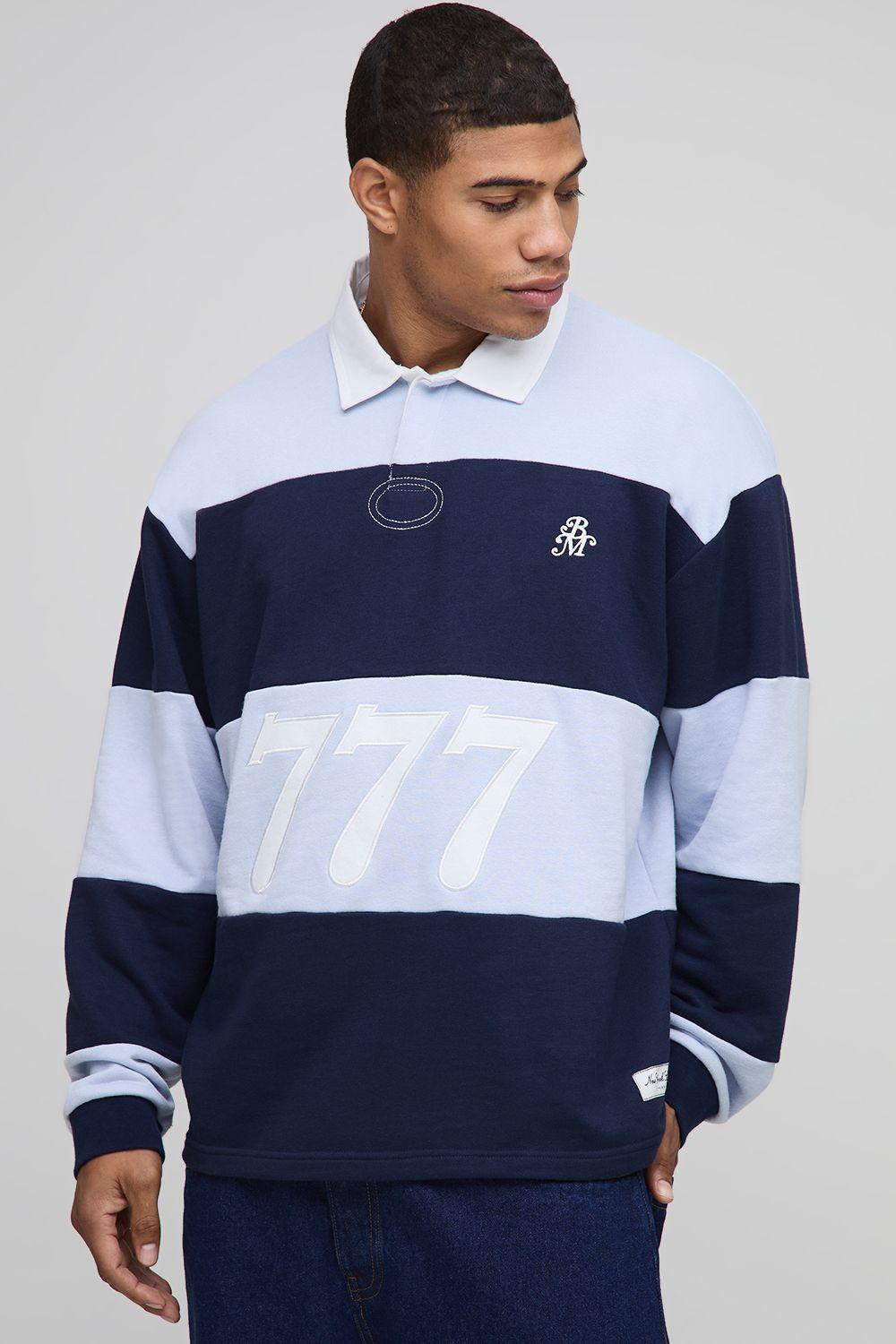 Oversized Applique Stripe Rugby Polo by BOOHOOMAN