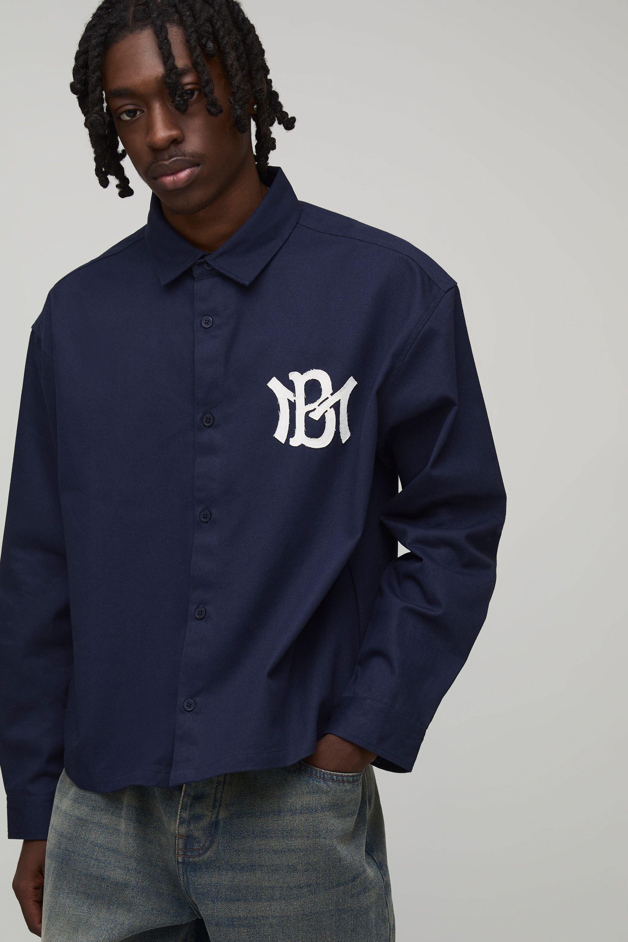 Oversized BM Applique Long Sleeve Overshirt by BOOHOOMAN