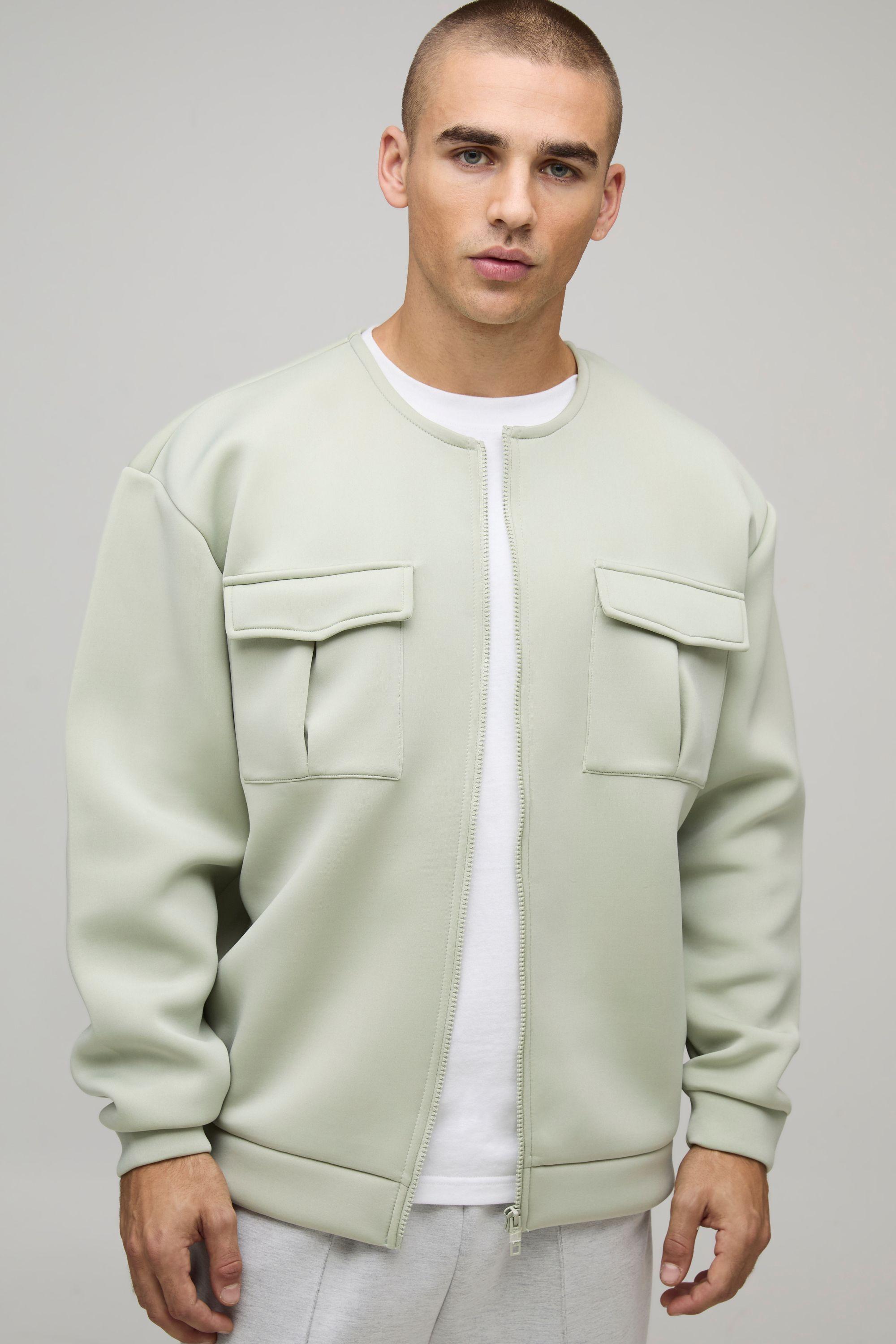 Oversized Bonded Scuba Cargo Pocket Bomber Jacket by BOOHOOMAN