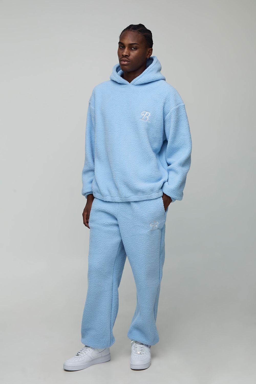 Oversized Borg B Scroll Embroidered Hoodie & Cuffed Jogger Tracksuit by BOOHOOMAN