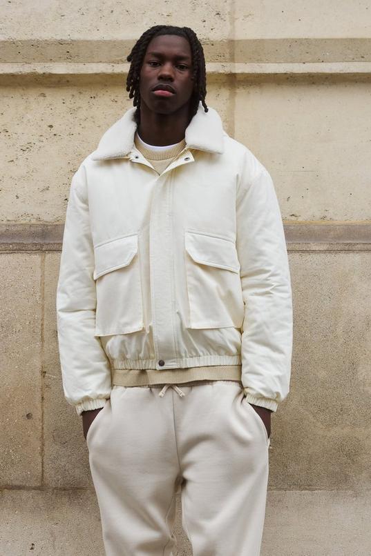 Oversized Borg Collar Twill Hooded Bomber Jacket by BOOHOOMAN