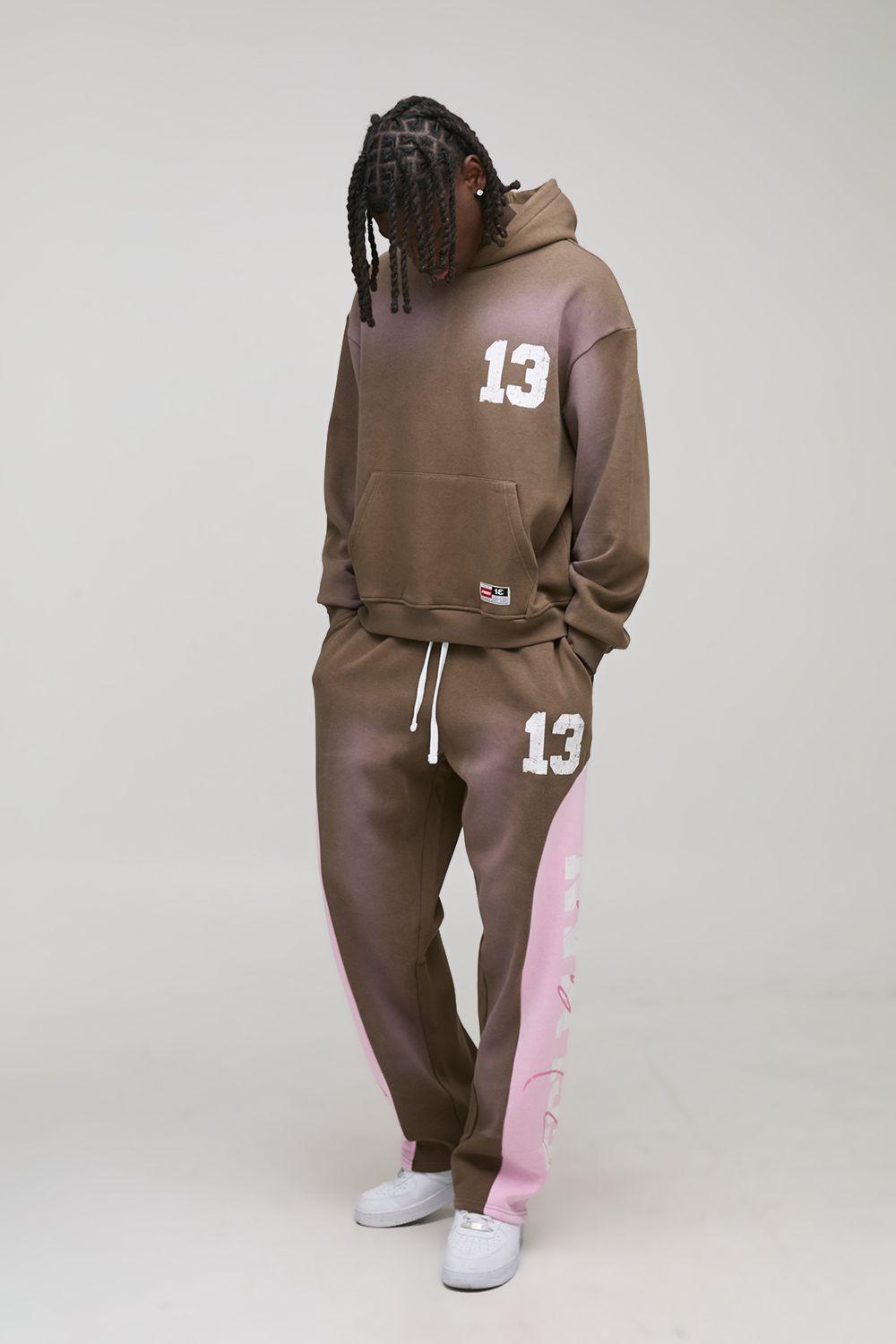 Oversized Boxy 13 Washed Hoodie And Baggy Gusset Jogger Tracksuit by BOOHOOMAN
