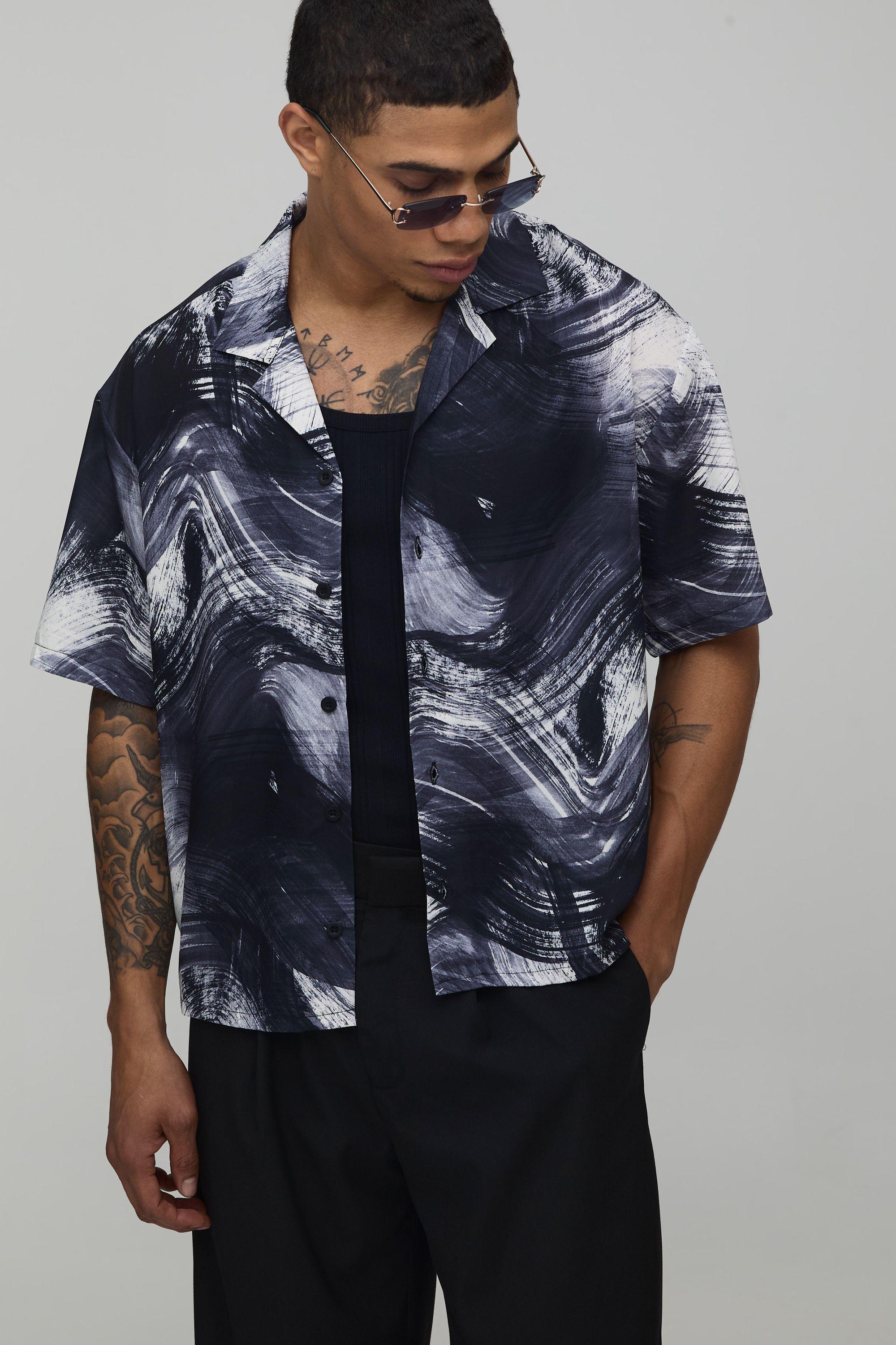Oversized Boxy  Abstract Brush Stroke Shirt by BOOHOOMAN
