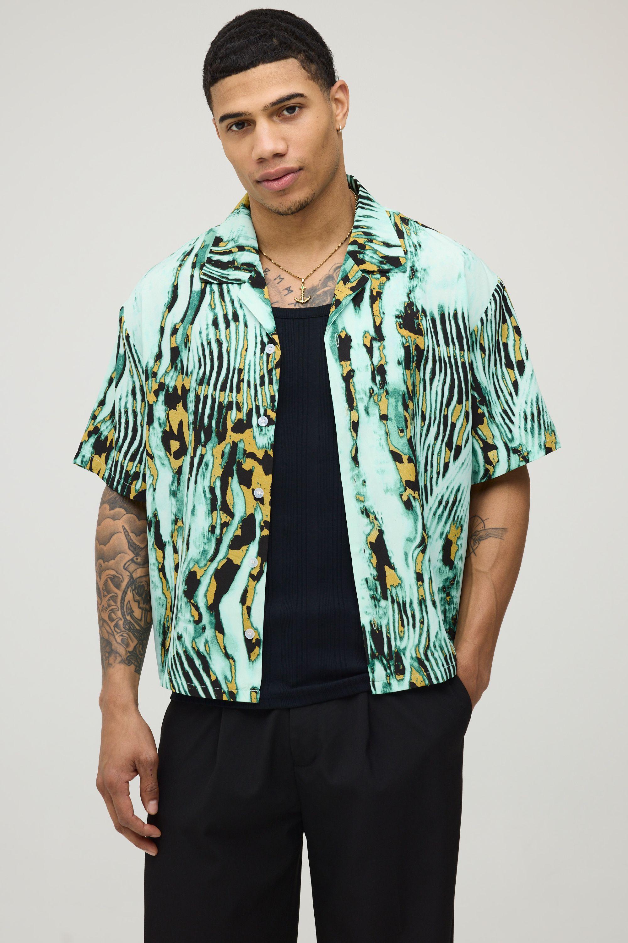 Oversized Boxy Abstract Floral Print Shirt by BOOHOOMAN