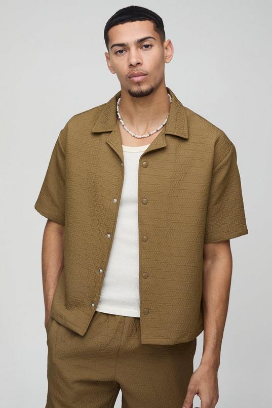 Oversized Boxy Abstract Padded Revere Shirt by BOOHOOMAN