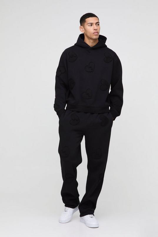 Oversized Boxy All Over Heart Applique Tracksuit by BOOHOOMAN