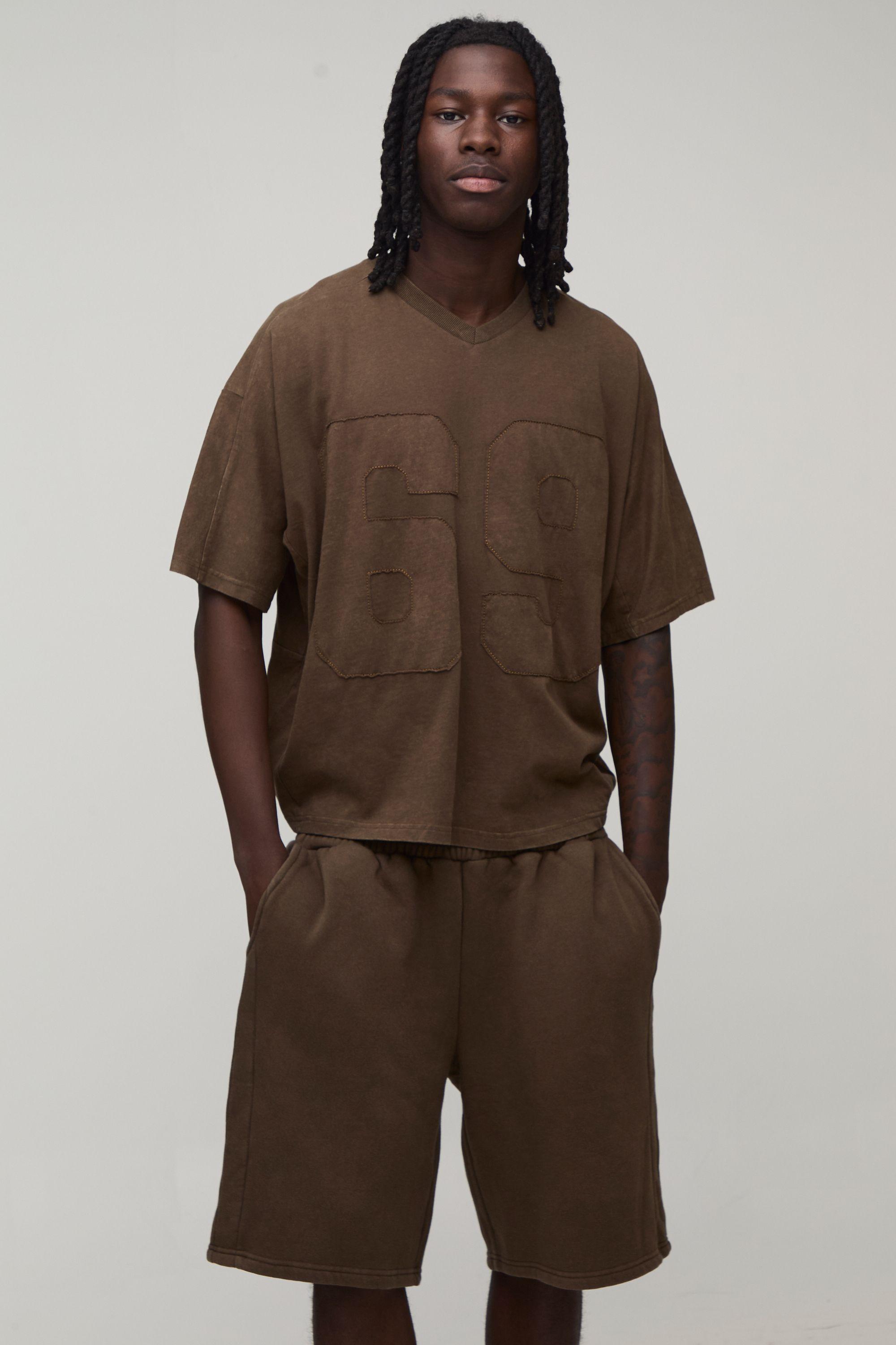 Oversized Boxy Applique Washed T-Shirt and Short Set by BOOHOOMAN