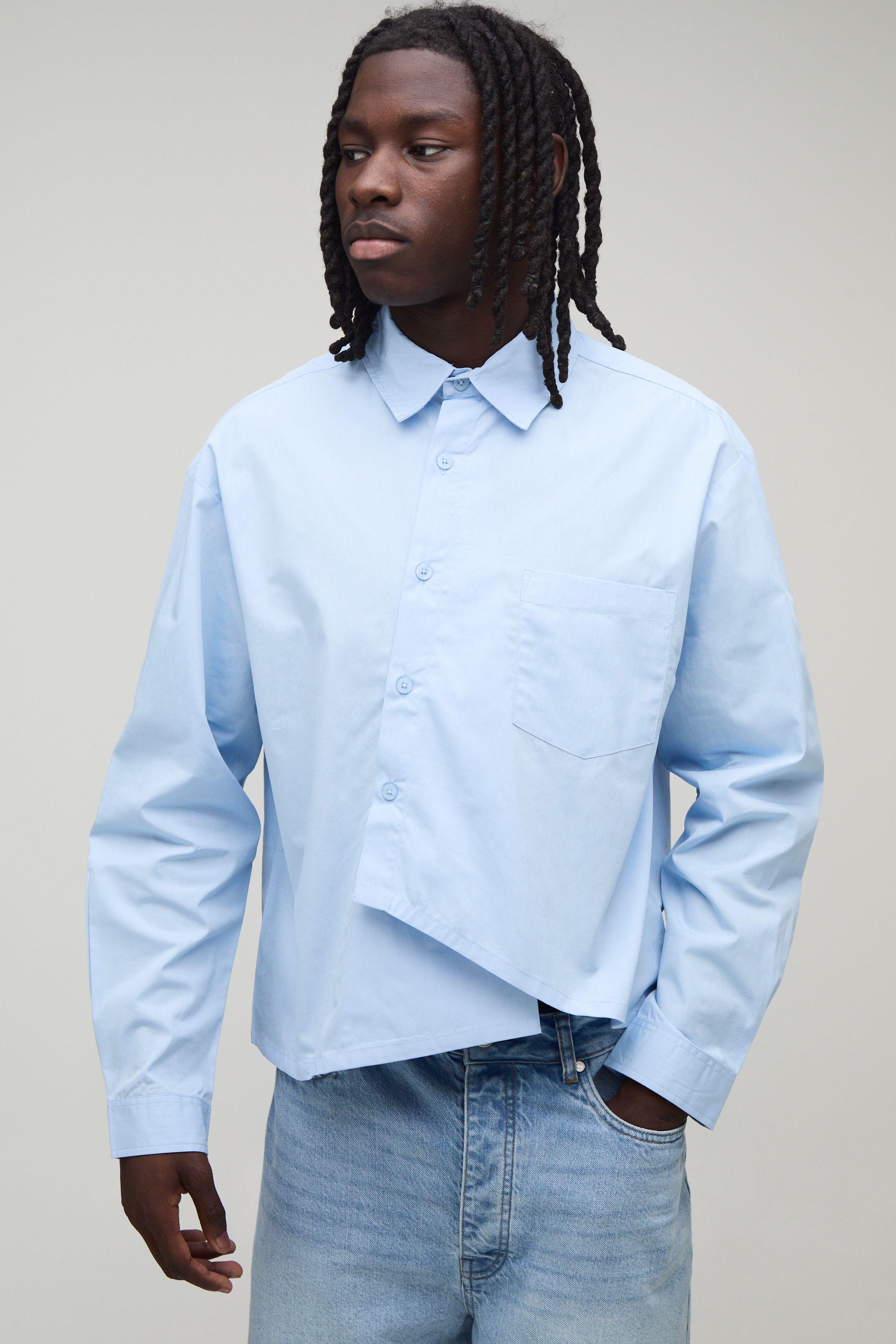 Oversized Boxy Asymmetric Placket Poplin Shirt by BOOHOOMAN