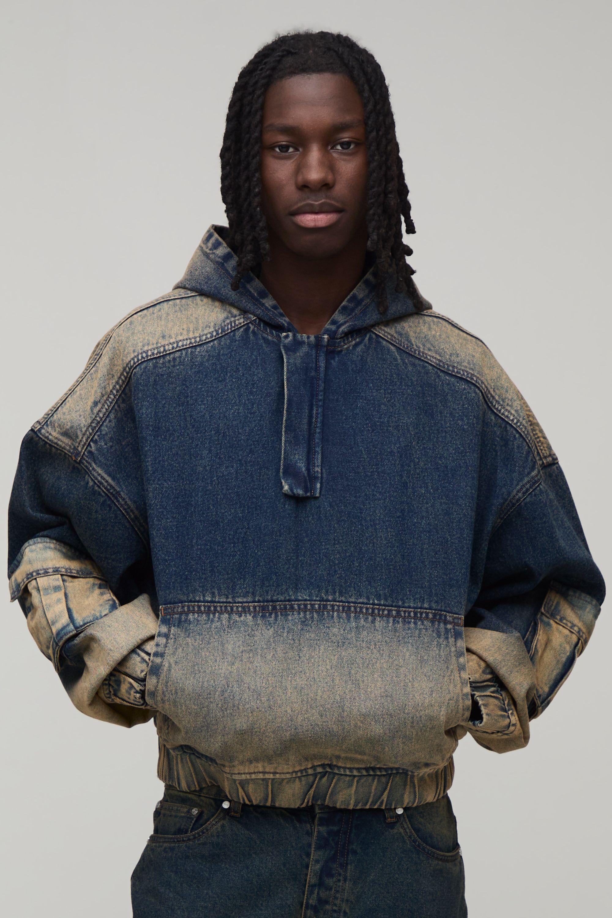 Oversized Boxy Balloon Fit Denim Hoodie by BOOHOOMAN