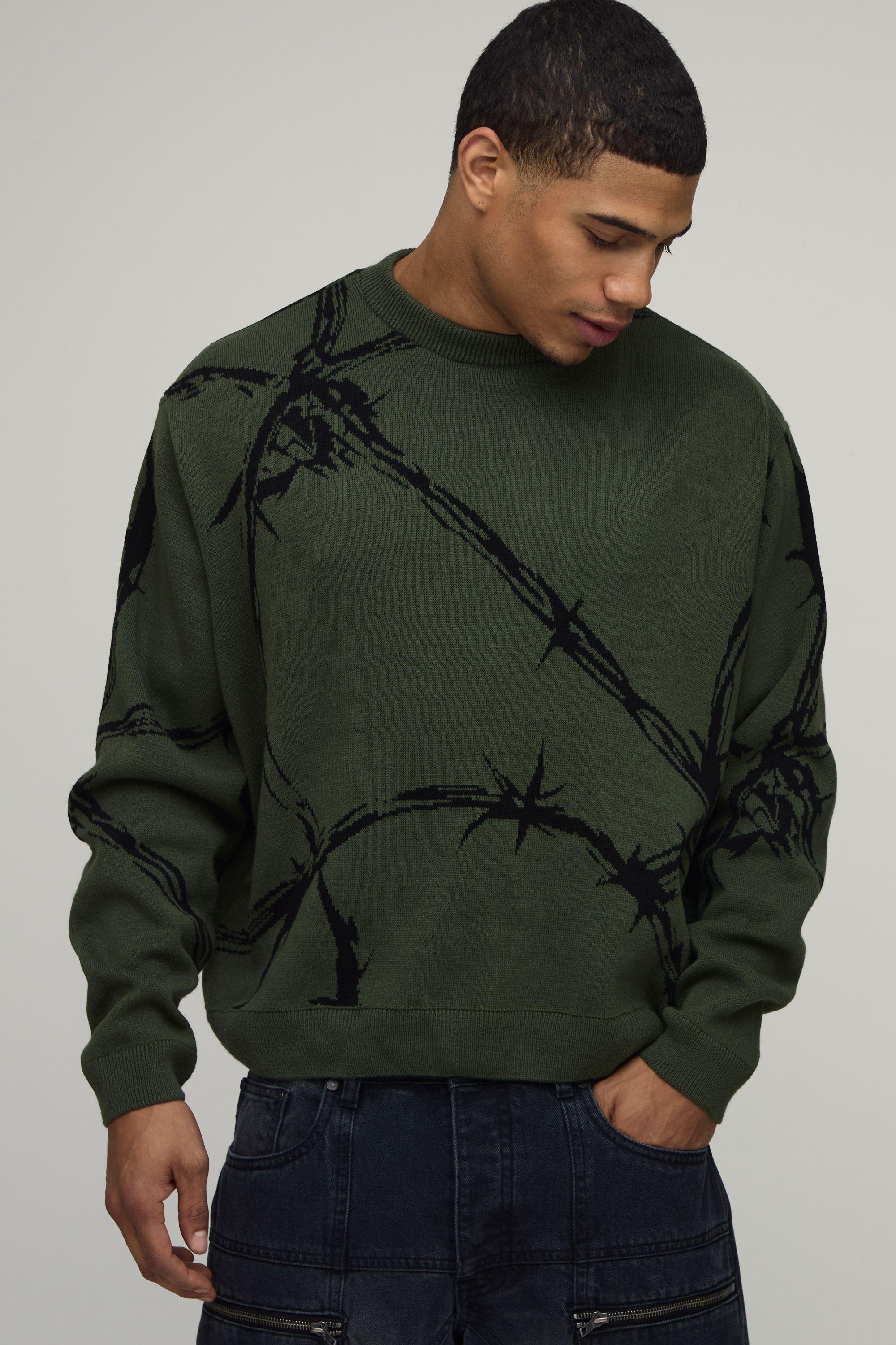 Oversized Boxy Barbed Wire Jacquard Knitted Jumper by BOOHOOMAN