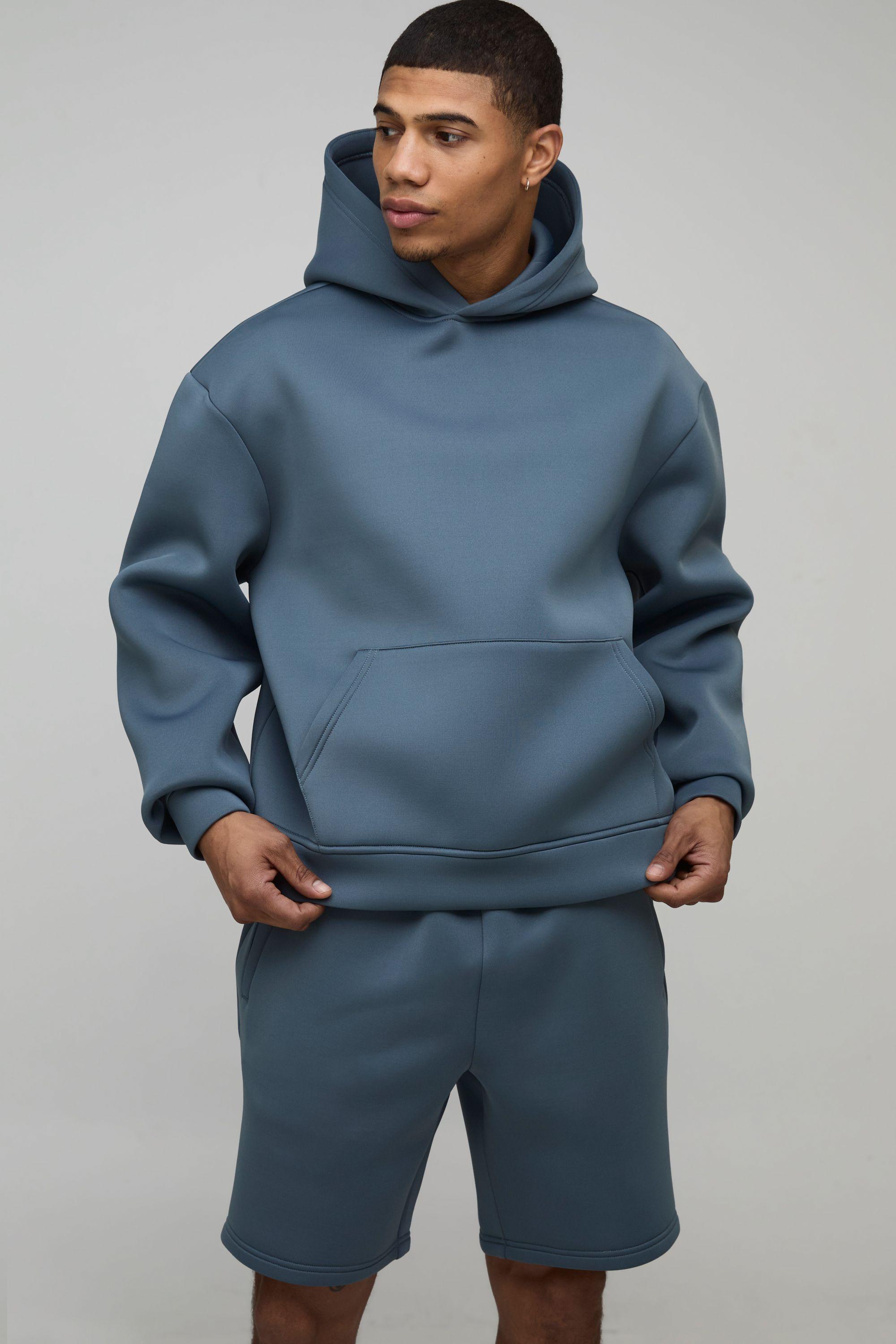 Oversized Boxy Bonded Scuba Short Hooded Tracksuit by BOOHOOMAN
