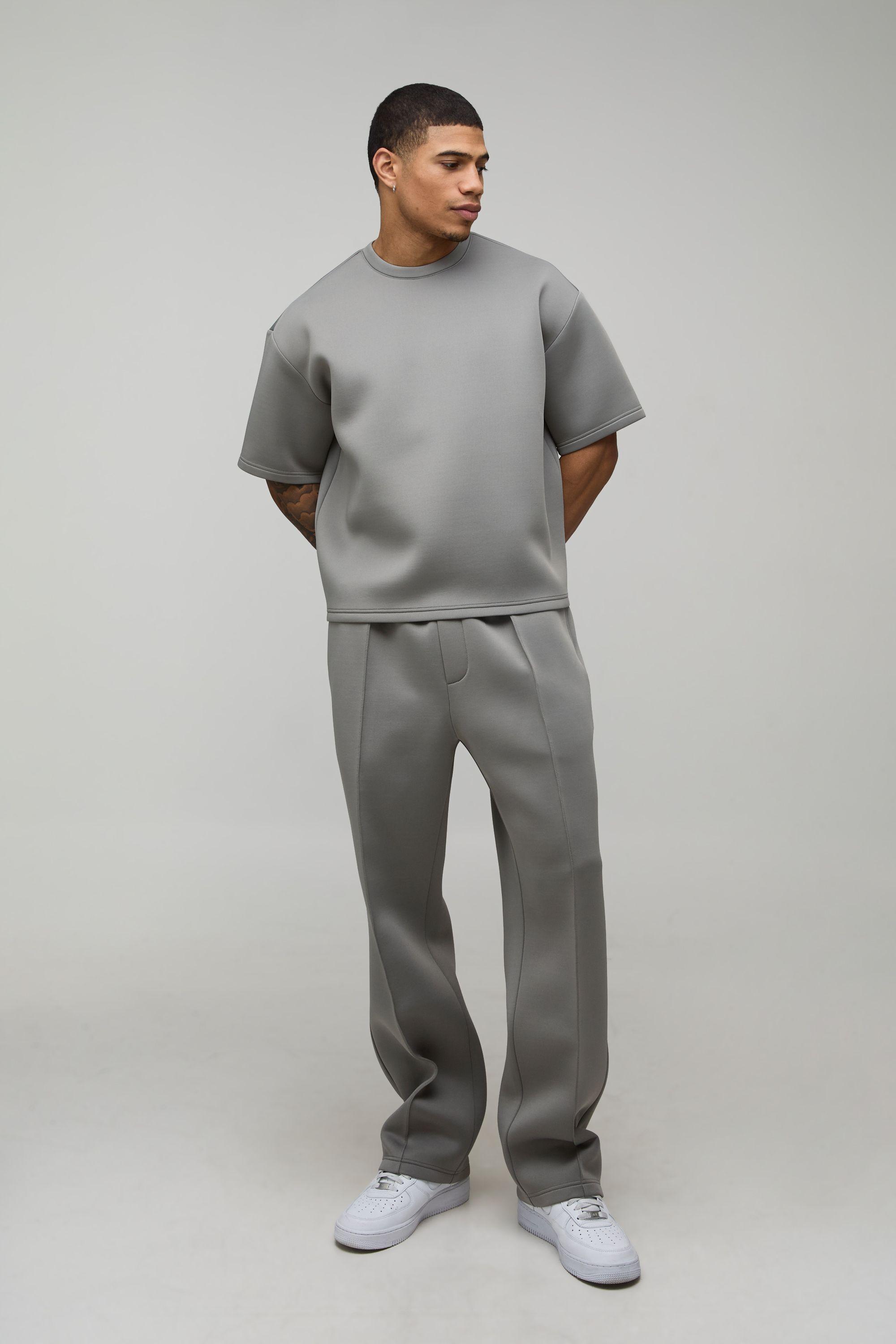 Oversized Boxy Bonded Scuba T-Shirt & Straight Leg Jogger Set by BOOHOOMAN