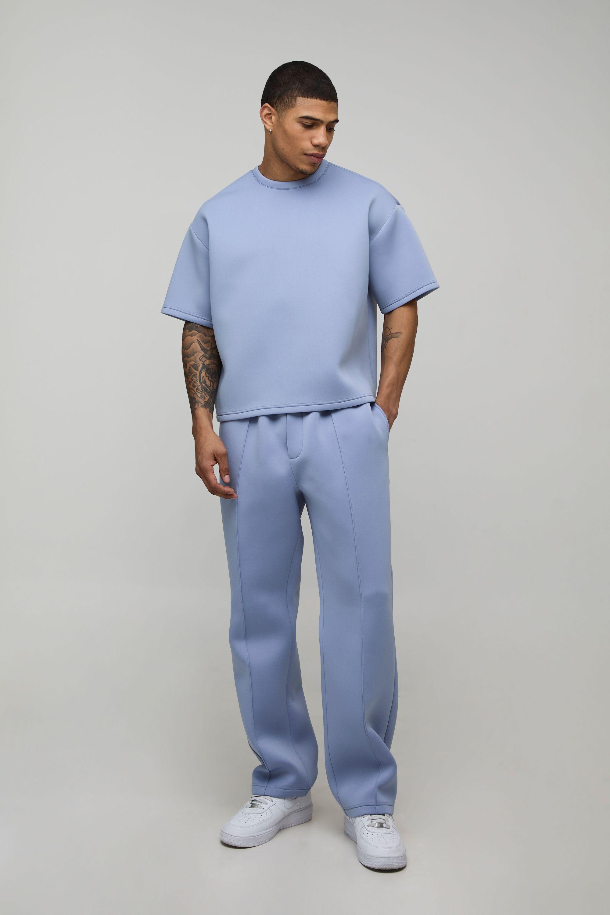 Oversized Boxy Bonded Scuba T-Shirt & Straight Leg Jogger Set by BOOHOOMAN