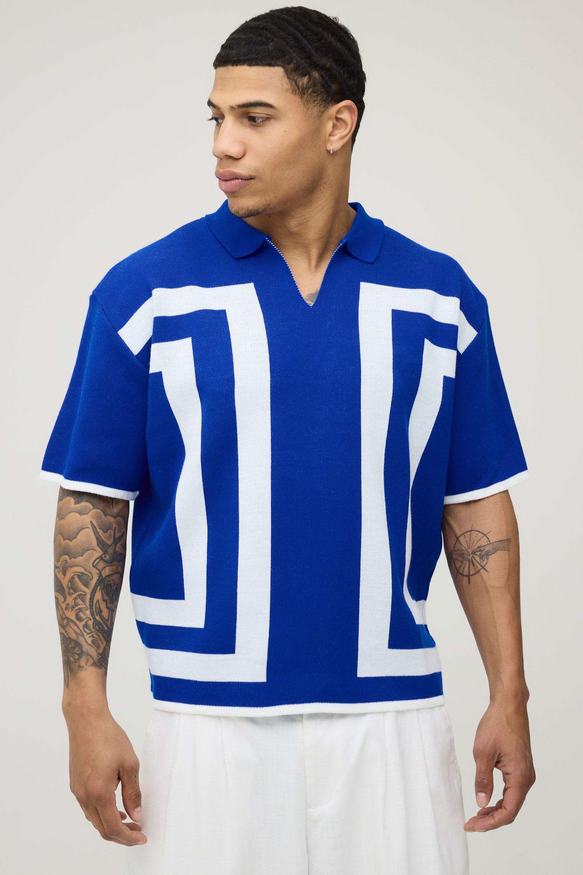 Oversized Boxy Border Knitted Polo by BOOHOOMAN