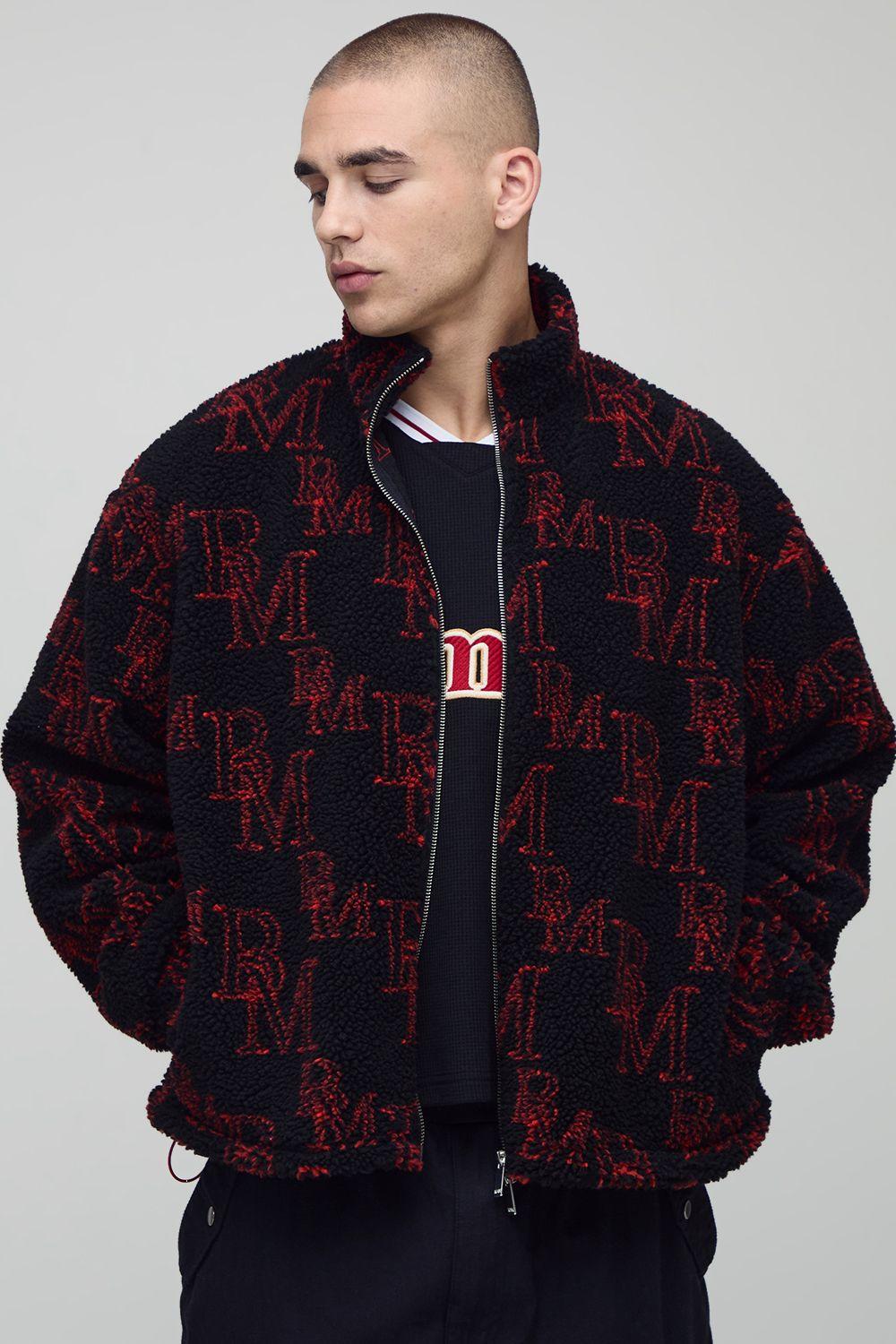 Oversized Boxy Borg BM Monogram Zip Through Funnel Sweatshirt by BOOHOOMAN