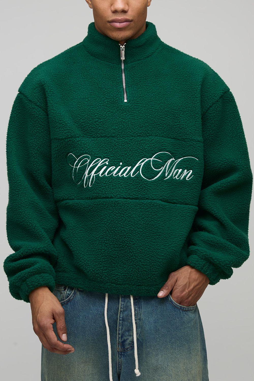 Oversized Boxy Borg Panel Slogan Quarter Zip Funnel Sweatshirt by BOOHOOMAN