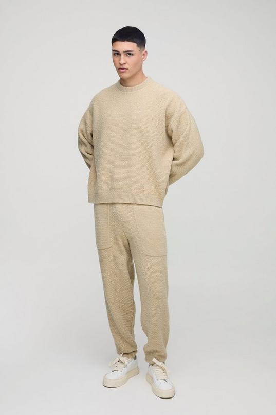 Oversized Boxy Boucle Basket Stitch Knitted Sweat Tracksuit by BOOHOOMAN