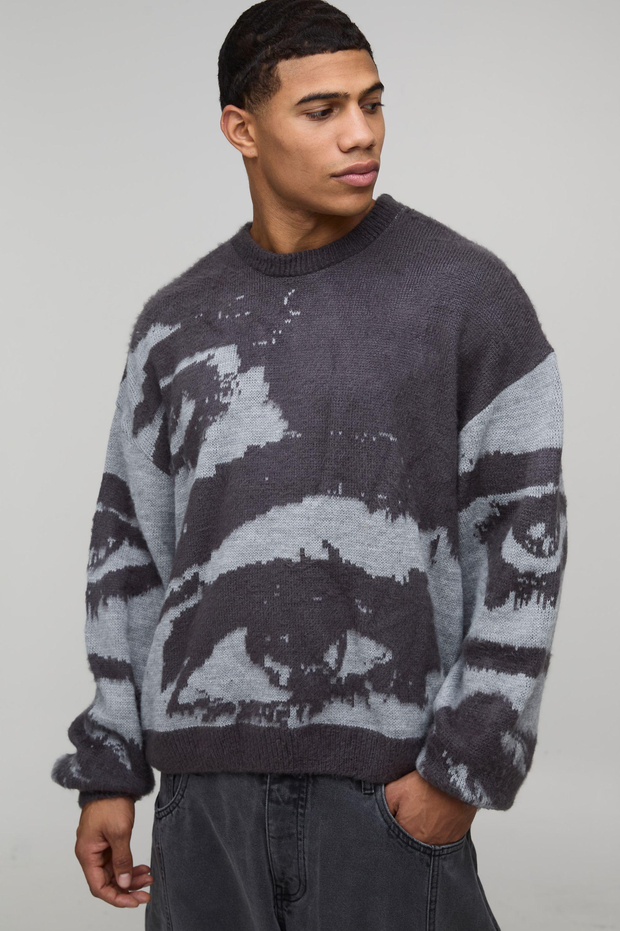 Oversized Boxy Brushed Eye Graphic Knitted Jumper by BOOHOOMAN