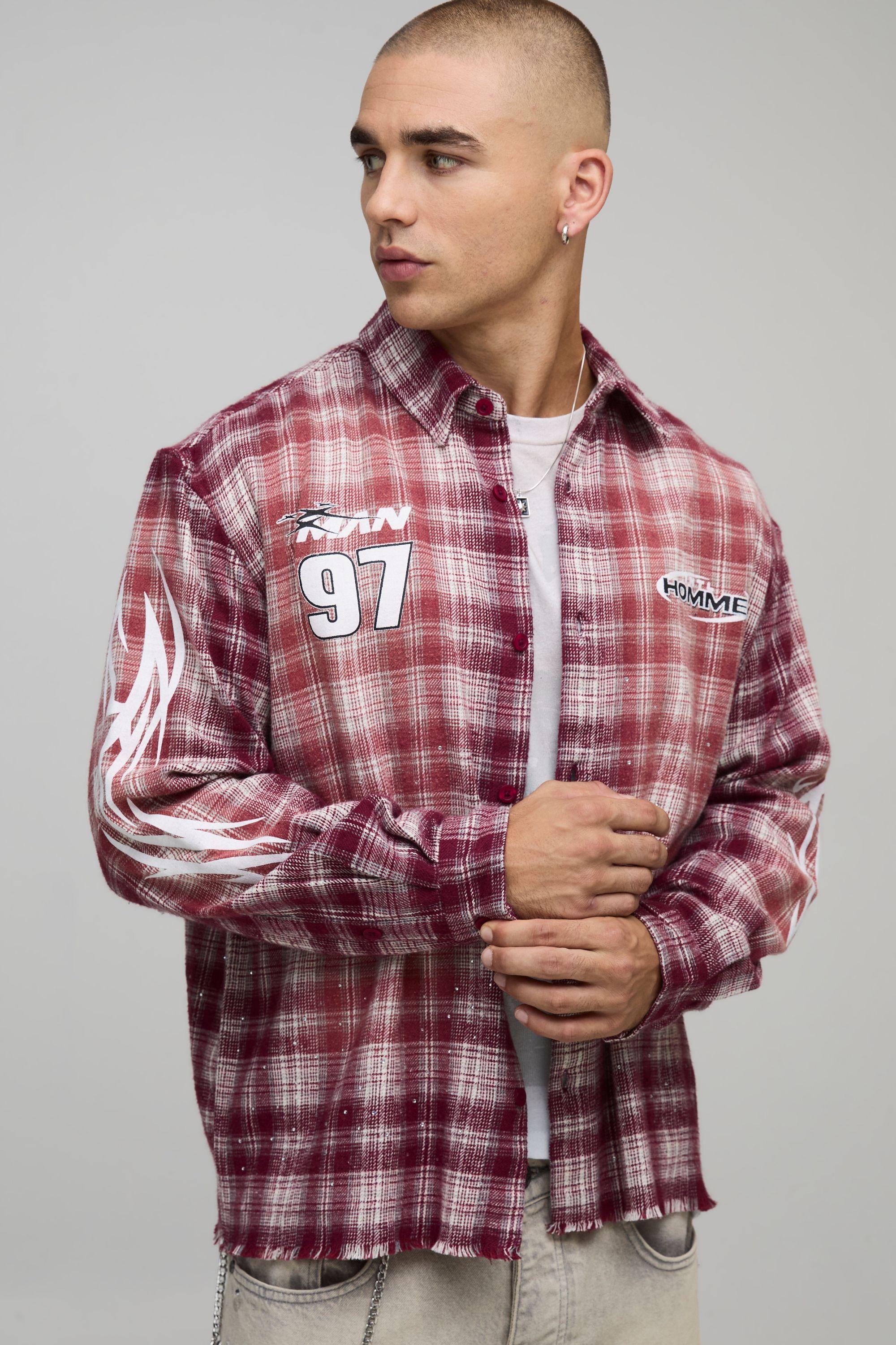 Oversized Boxy Check Embellished Shirt by BOOHOOMAN