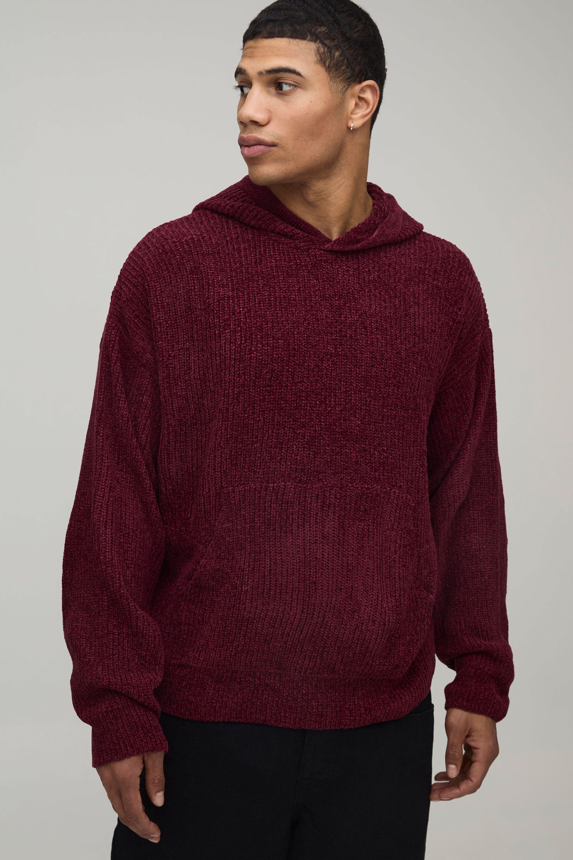 Oversized Boxy Chenille Knitted Hoodie by BOOHOOMAN