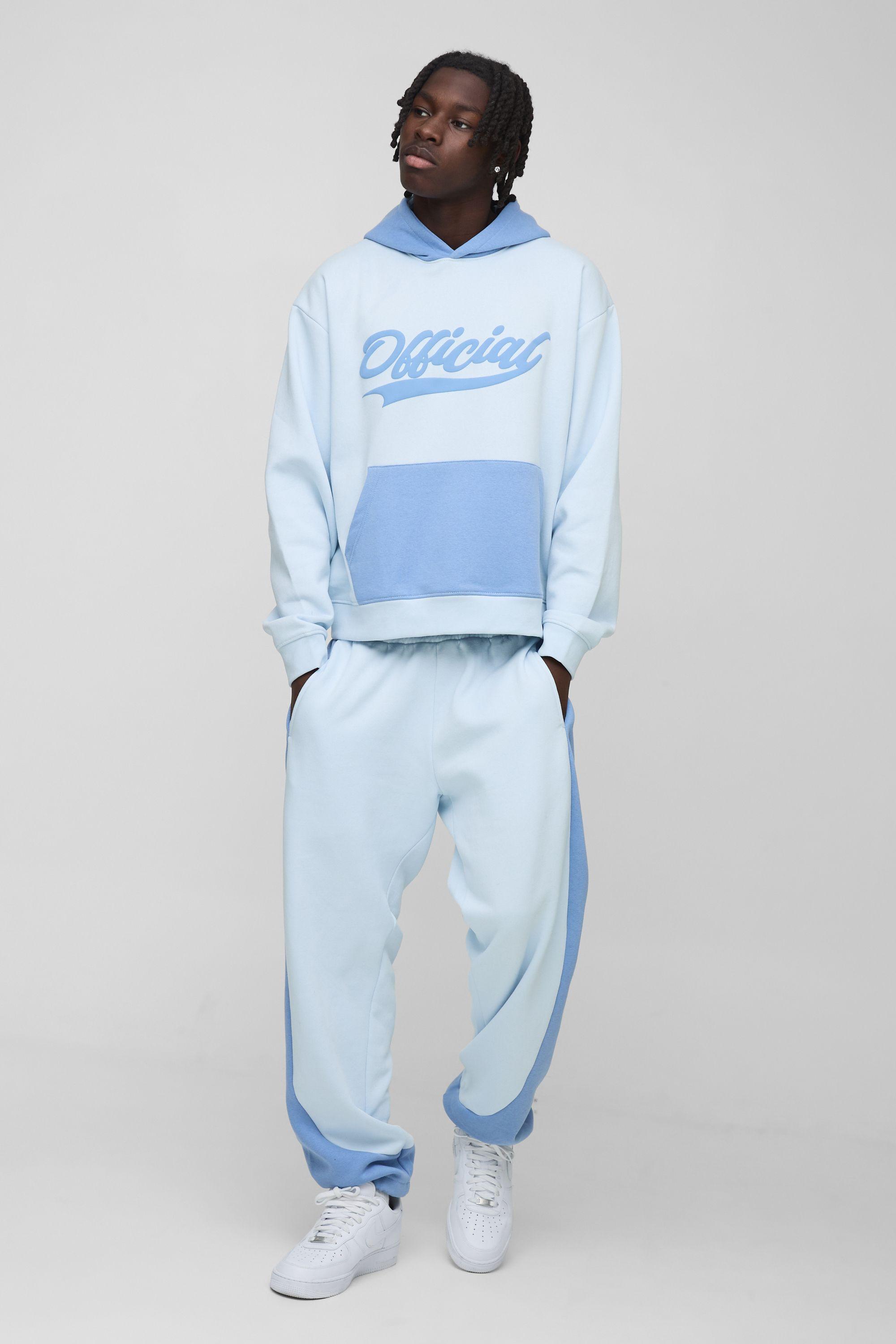 Oversized Boxy Colour Block Puff Print Tracksuit by BOOHOOMAN