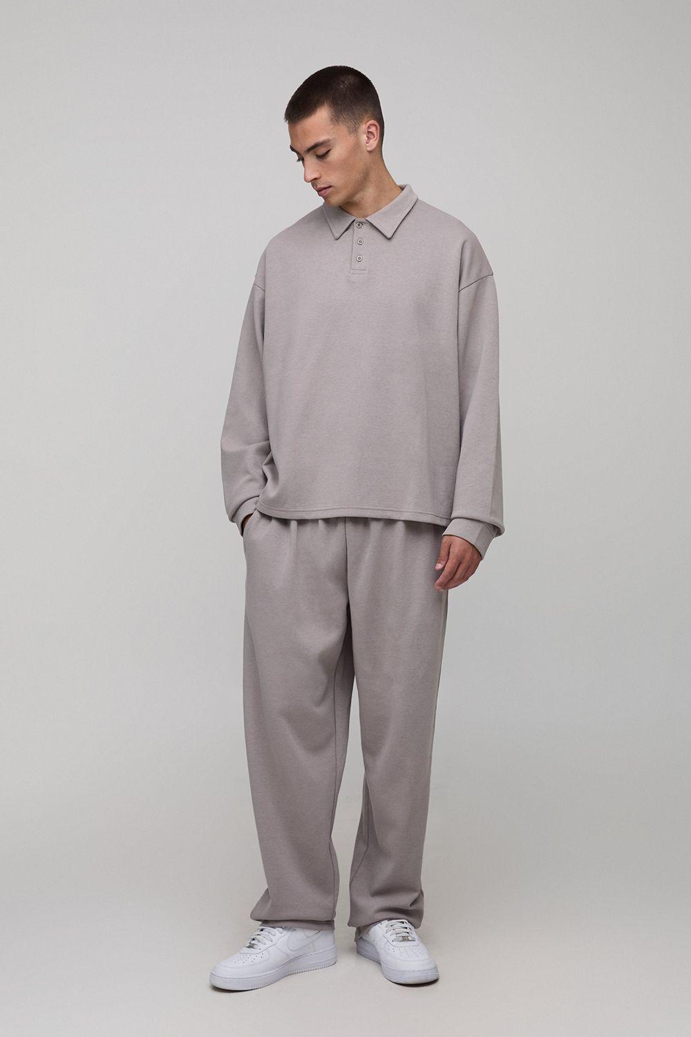 Oversized Boxy Concealed Premium Interlock Rugby Polo And Jogger Set by BOOHOOMAN