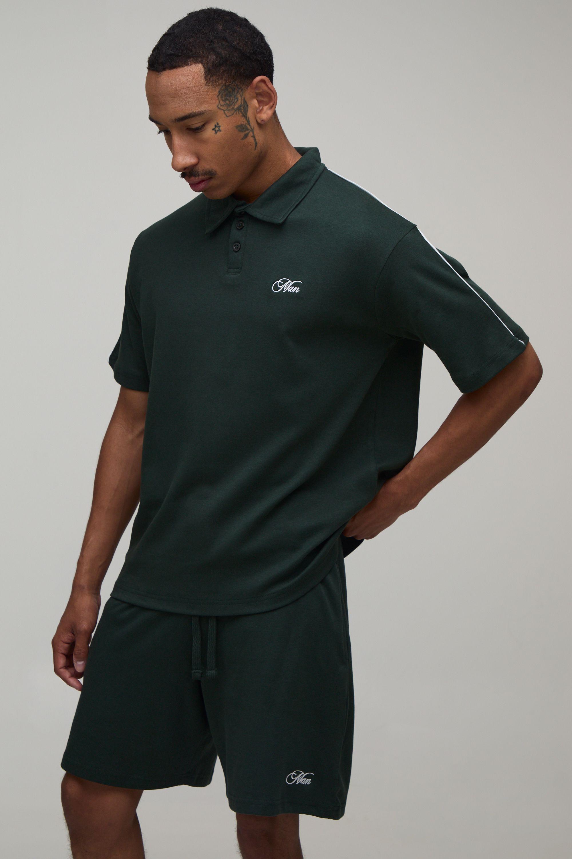 Oversized Boxy Contrast Piping Embroidered Short Sleeve Polo and Short Set by BOOHOOMAN