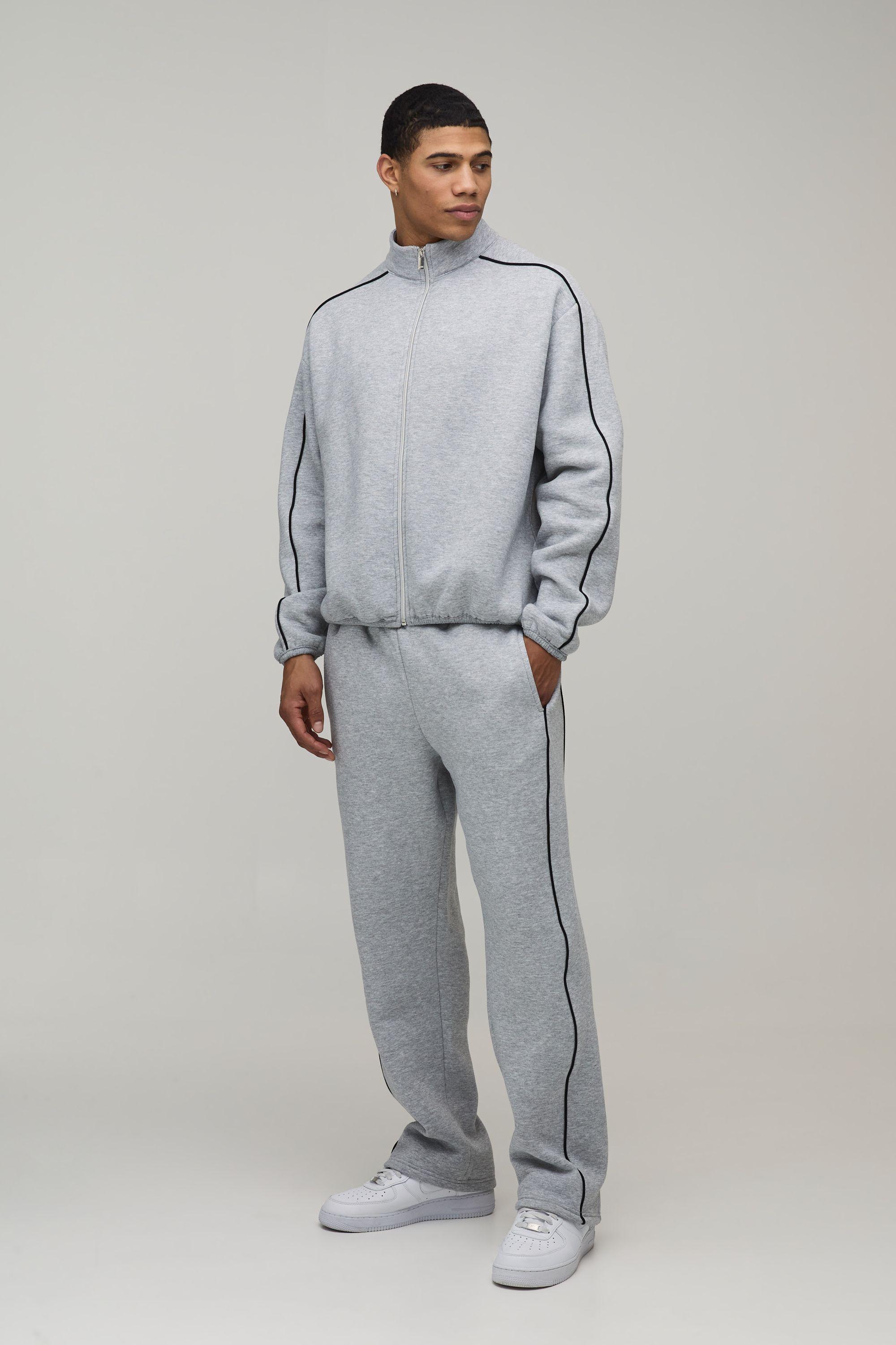 Oversized Boxy Contrast Piping Zip Through Funnel Neck Tracksuit by BOOHOOMAN