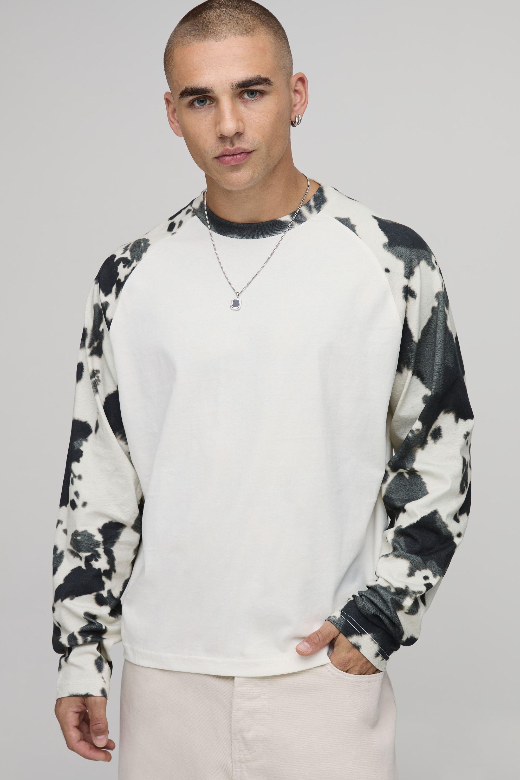 Oversized Boxy Cow Print Long Sleeve T-Shirt by BOOHOOMAN
