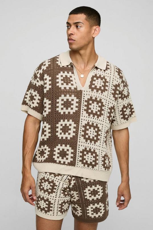 Oversized Boxy Crochet Knitted Polo by BOOHOOMAN