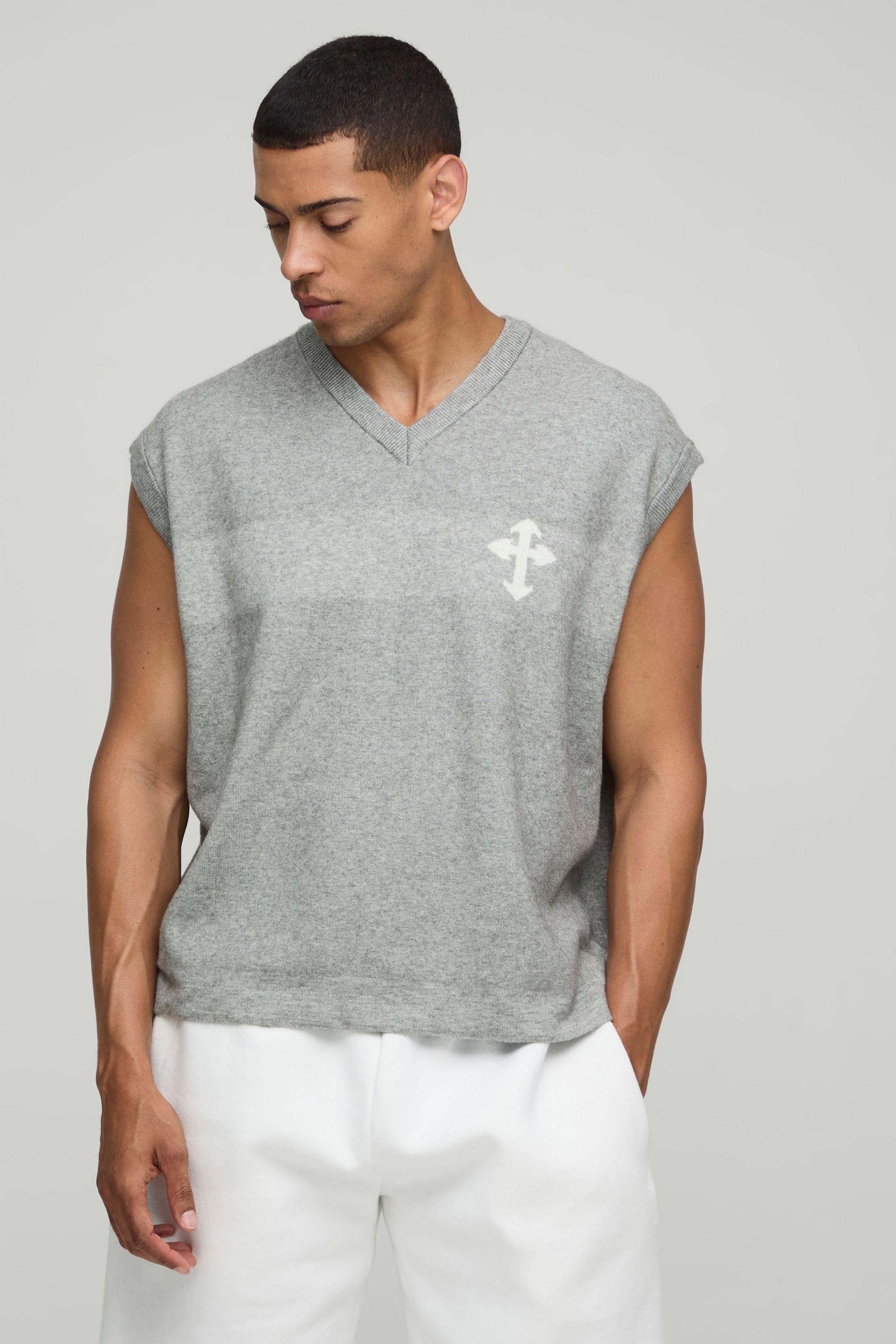 Oversized Boxy Cross Jacquard Knitted Vest by BOOHOOMAN Oversized Boxy Cross Jacquard Knitted Vest by BOOHOOMAN