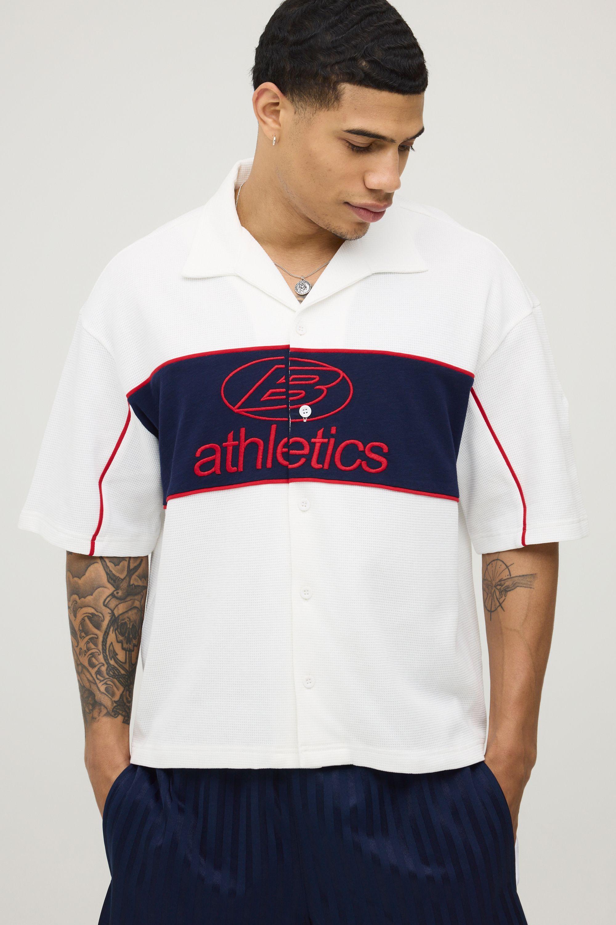 Oversized Boxy Curve Piping Waffle Sport Shirt by BOOHOOMAN