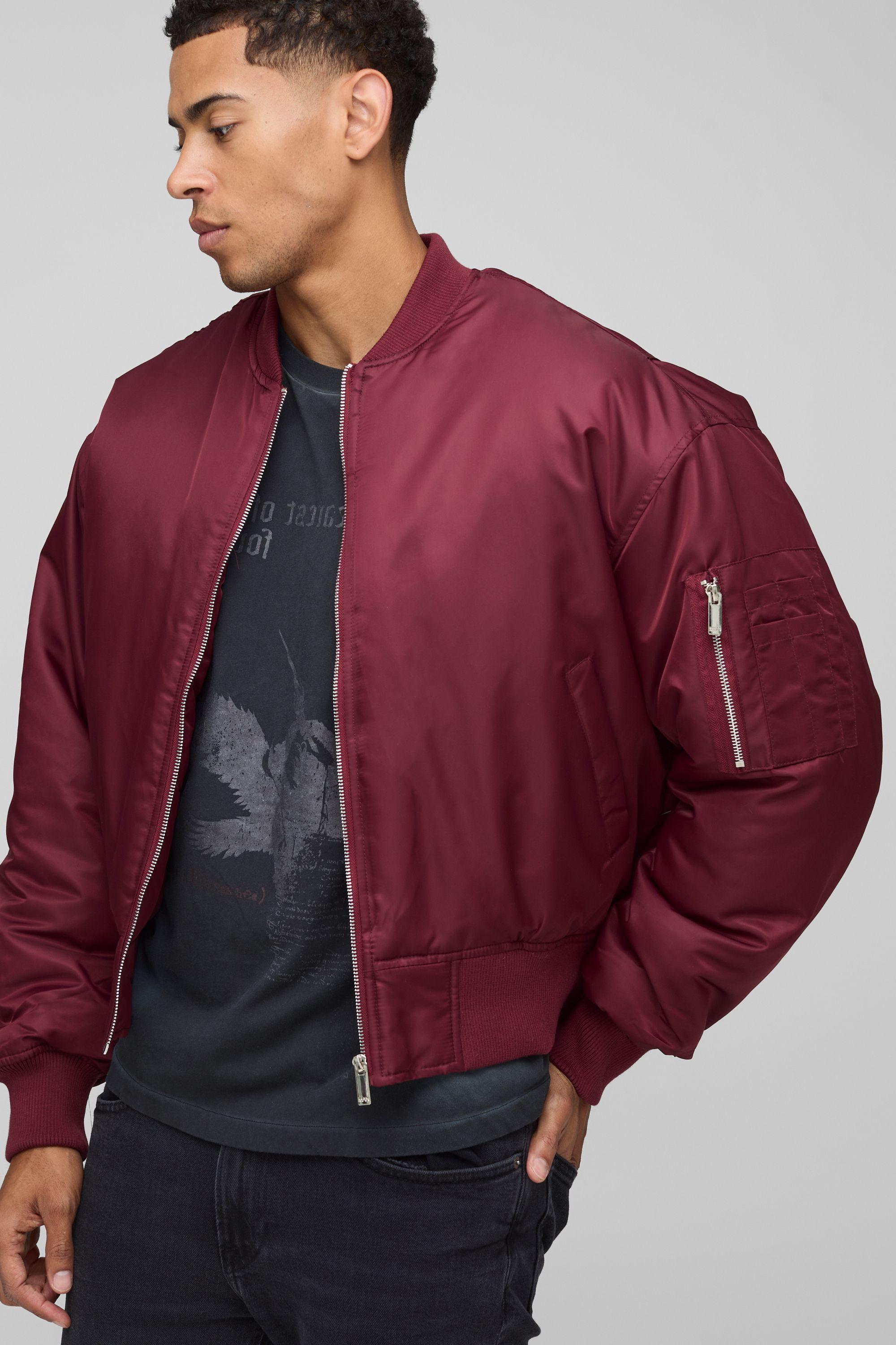 Oversized Boxy Curved Hem Nylon Bomber Jacket by BOOHOOMAN
