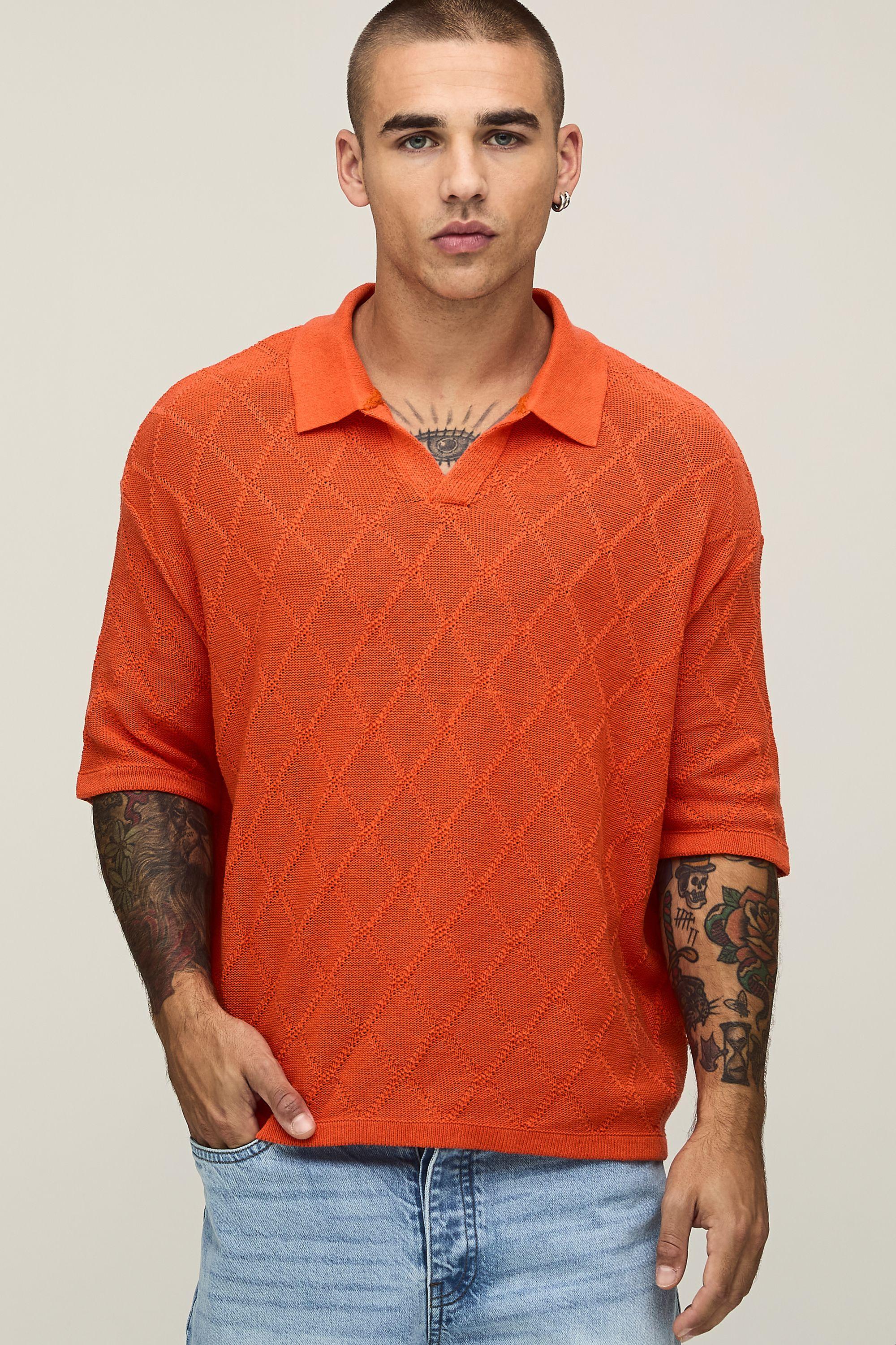 Oversized Boxy Diamond Stitch Knitted Polo by BOOHOOMAN