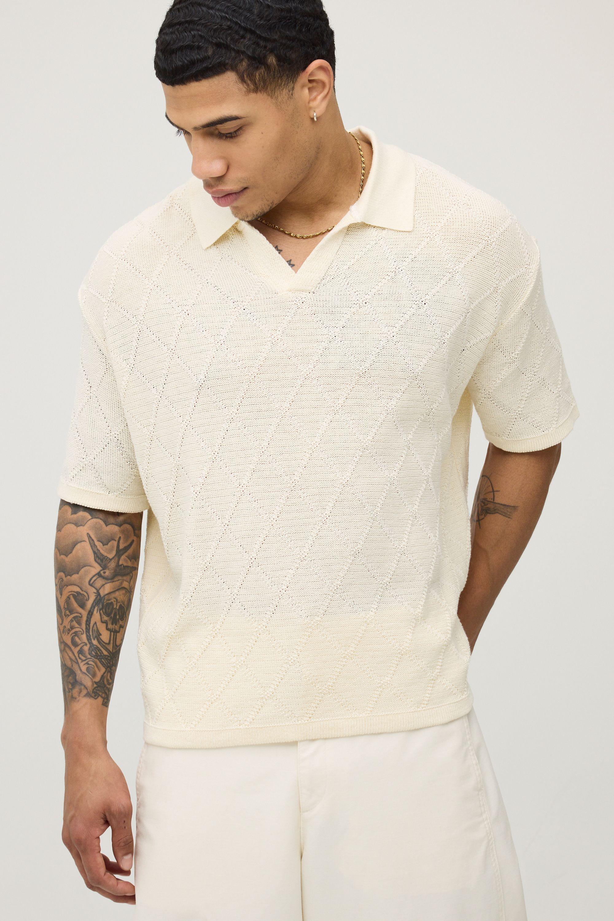 Oversized Boxy Diamond Stitch Knitted Polo by BOOHOOMAN
