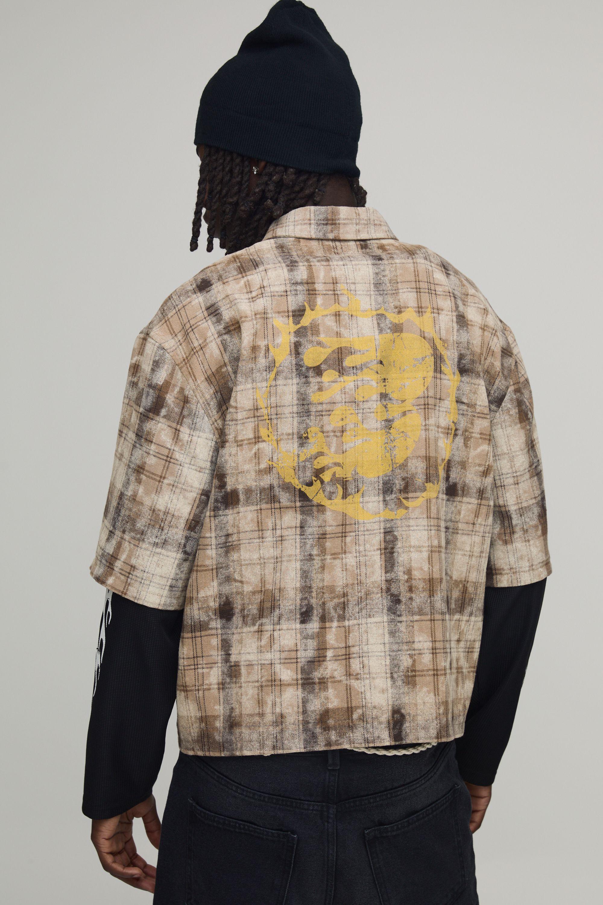 Oversized Boxy Distressed Check Faux Layer Shirt by BOOHOOMAN
