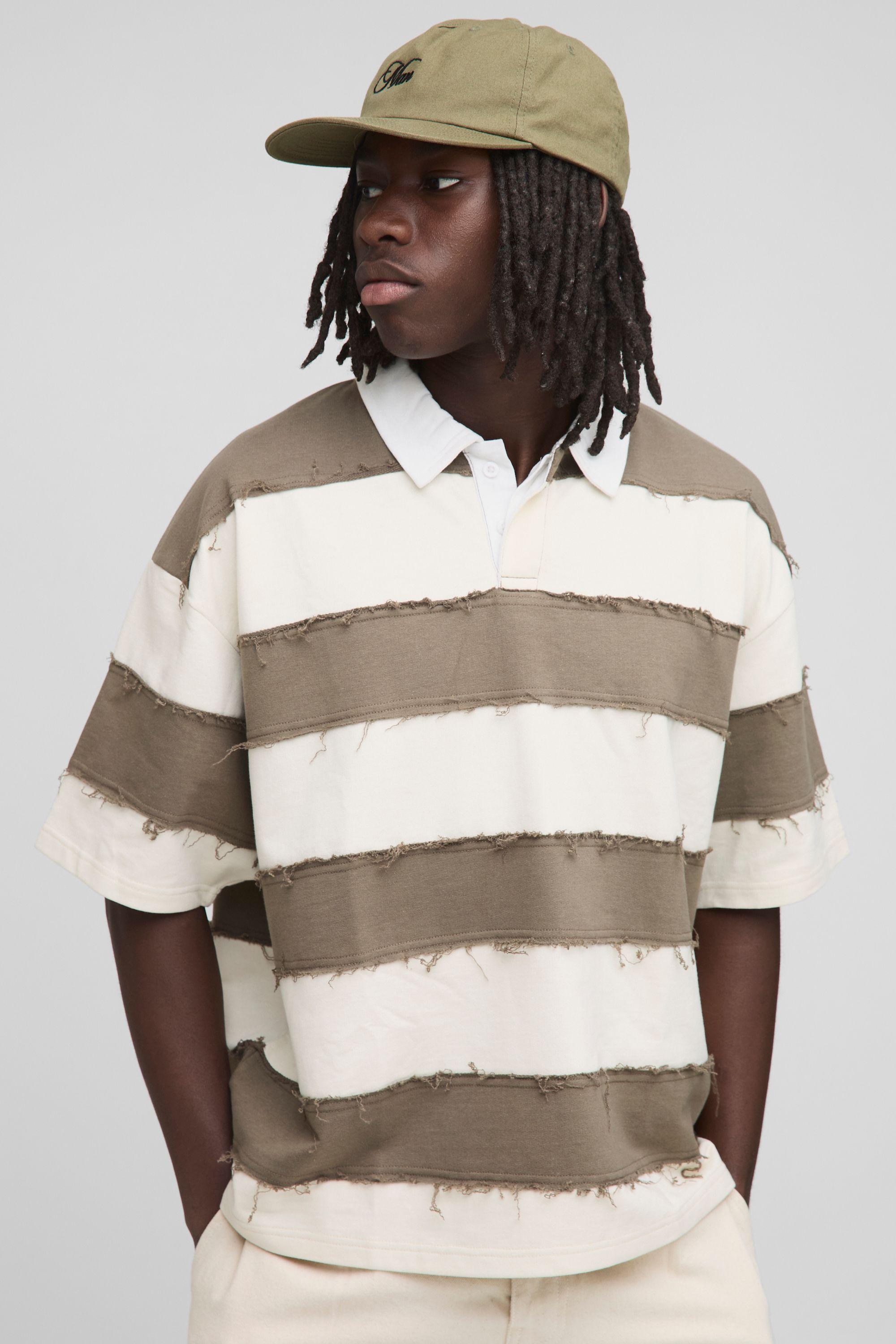 Oversized Boxy Distressed Short Sleeve Rugby Polo by BOOHOOMAN Oversized Boxy Distressed Short Sleeve Rugby Polo by BOOHOOMAN