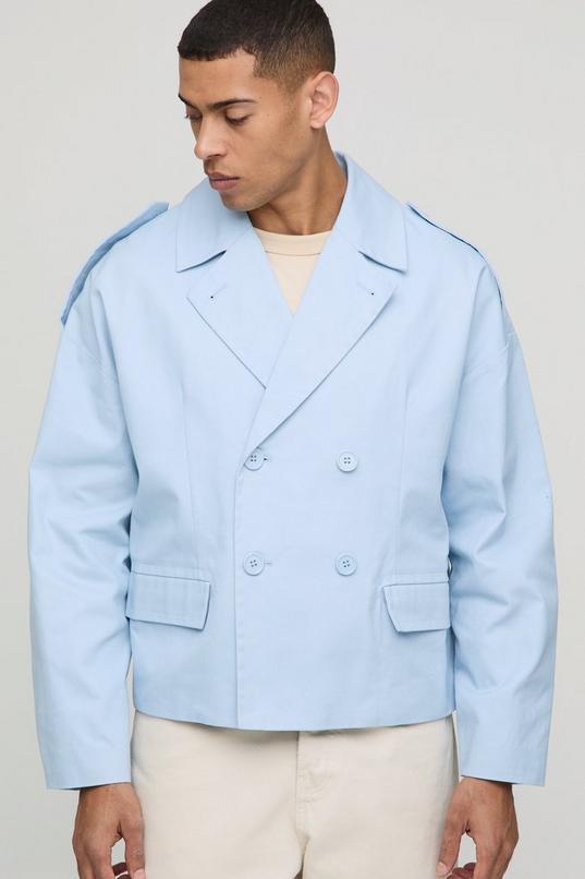 Oversized Boxy Double Breasted Twill Mac Jacket by BOOHOOMAN Oversized Boxy Double Breasted Twill Mac Jacket by BOOHOOMAN