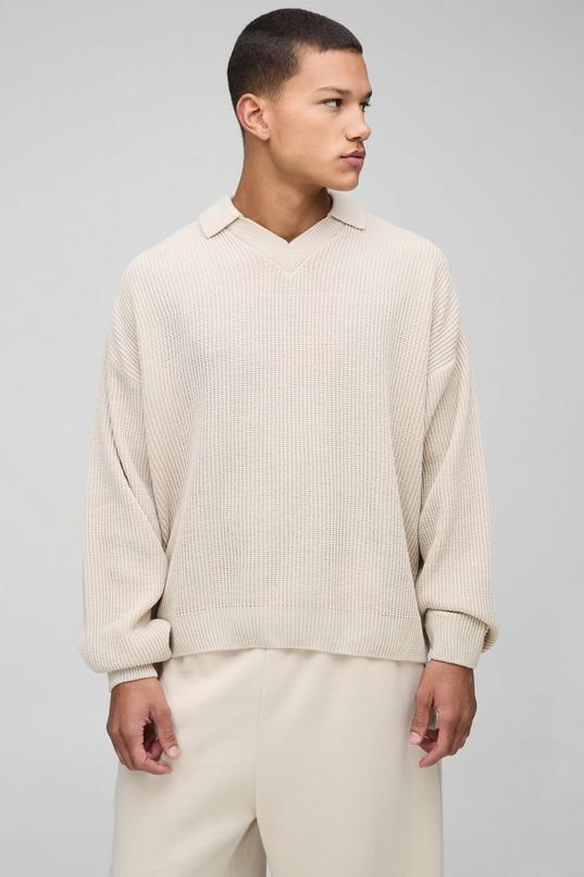 Oversized Boxy Double Collar Detail Knitted Polo by BOOHOOMAN