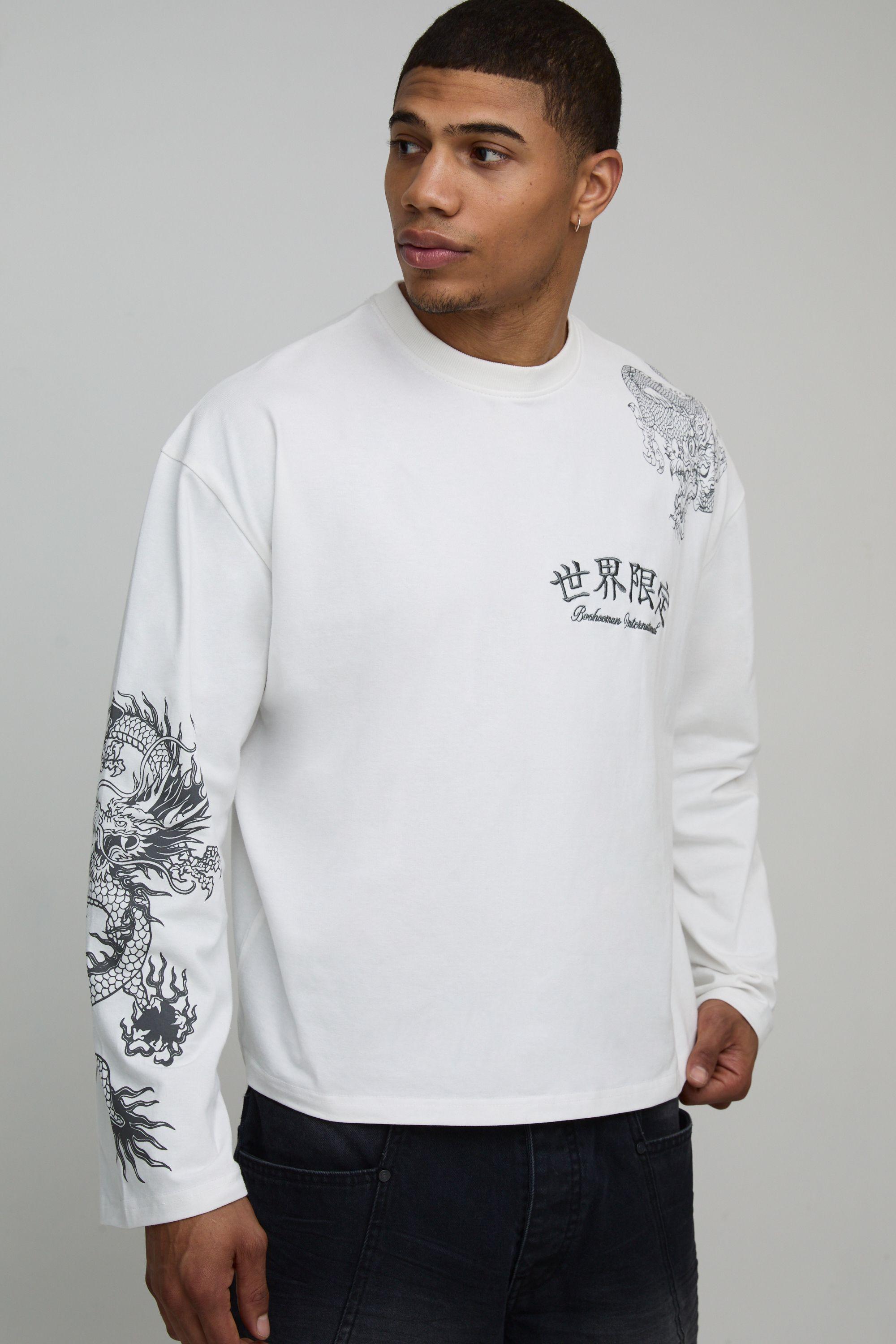Oversized Boxy Dragon Graphic Long Sleeve T-Shirt by BOOHOOMAN
