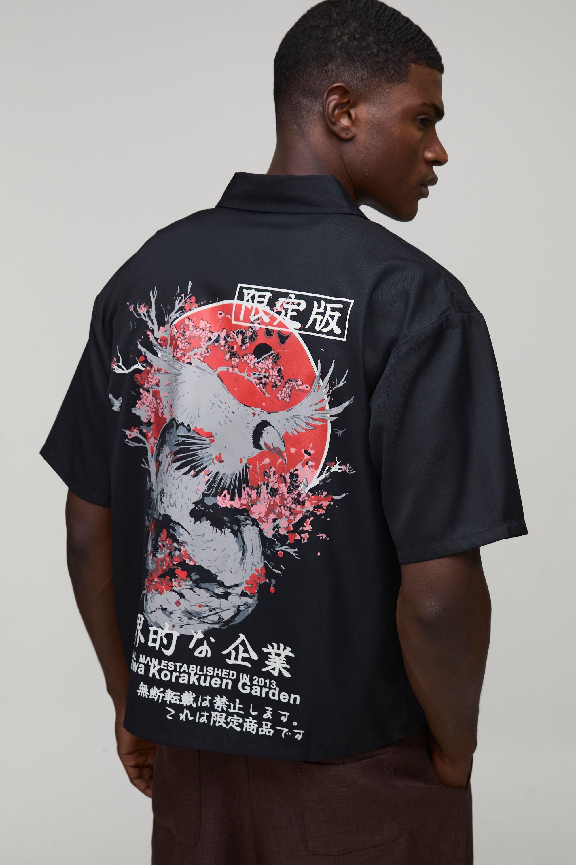 Oversized Boxy Dragon Print Twill Shirt by BOOHOOMAN